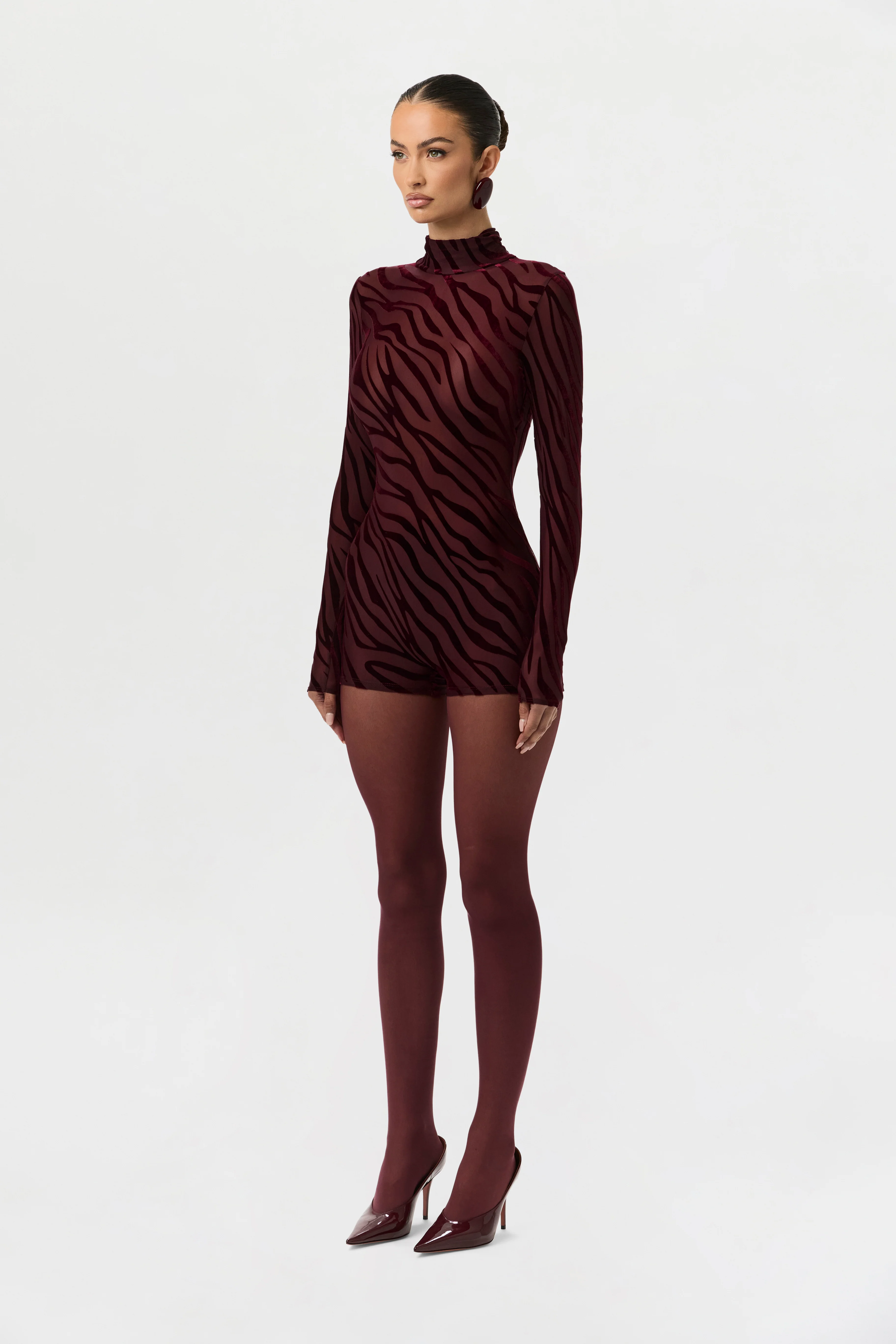 Burnout Print Turtleneck Romper - Image 10
