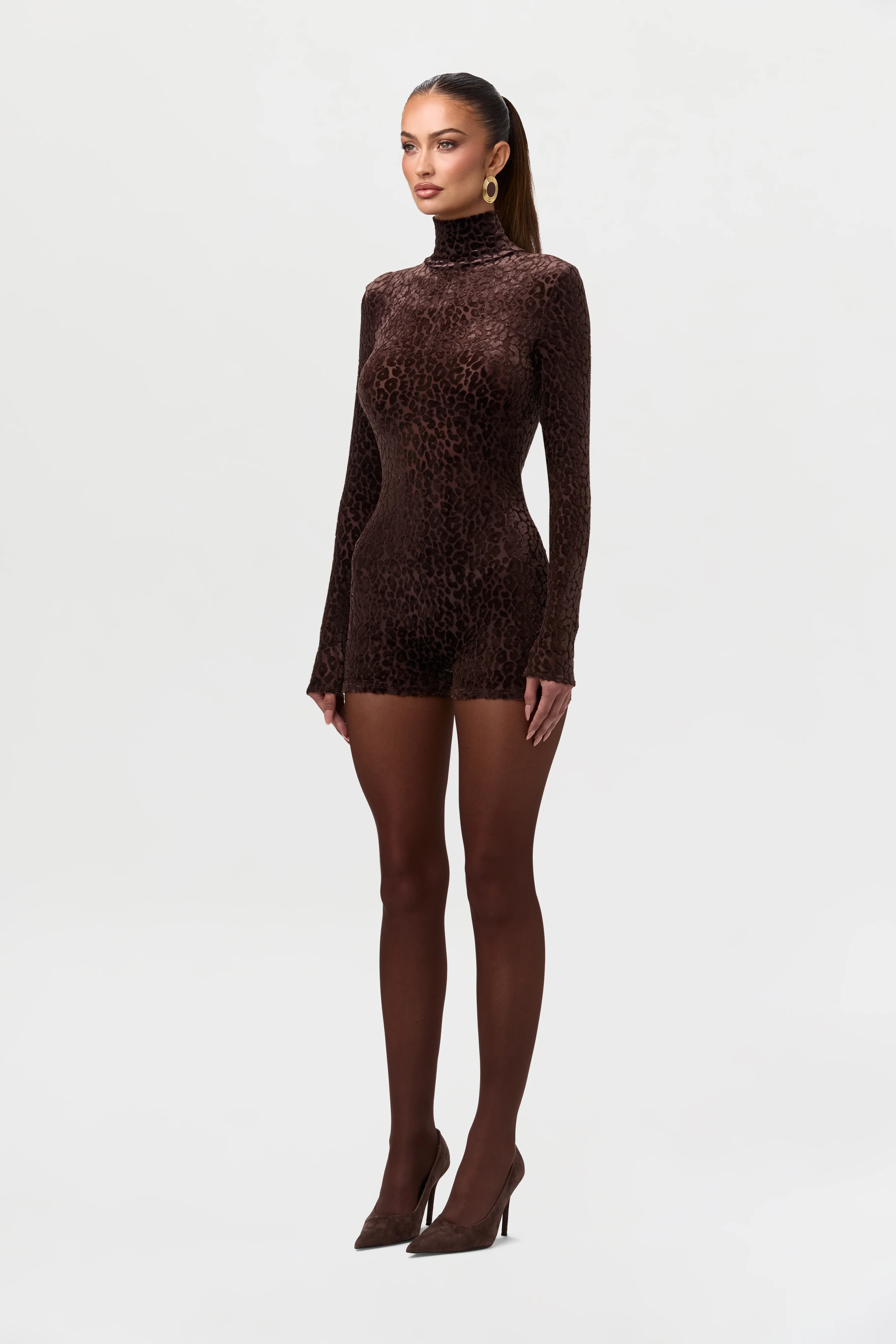Burnout Print Turtleneck Romper - Image 12