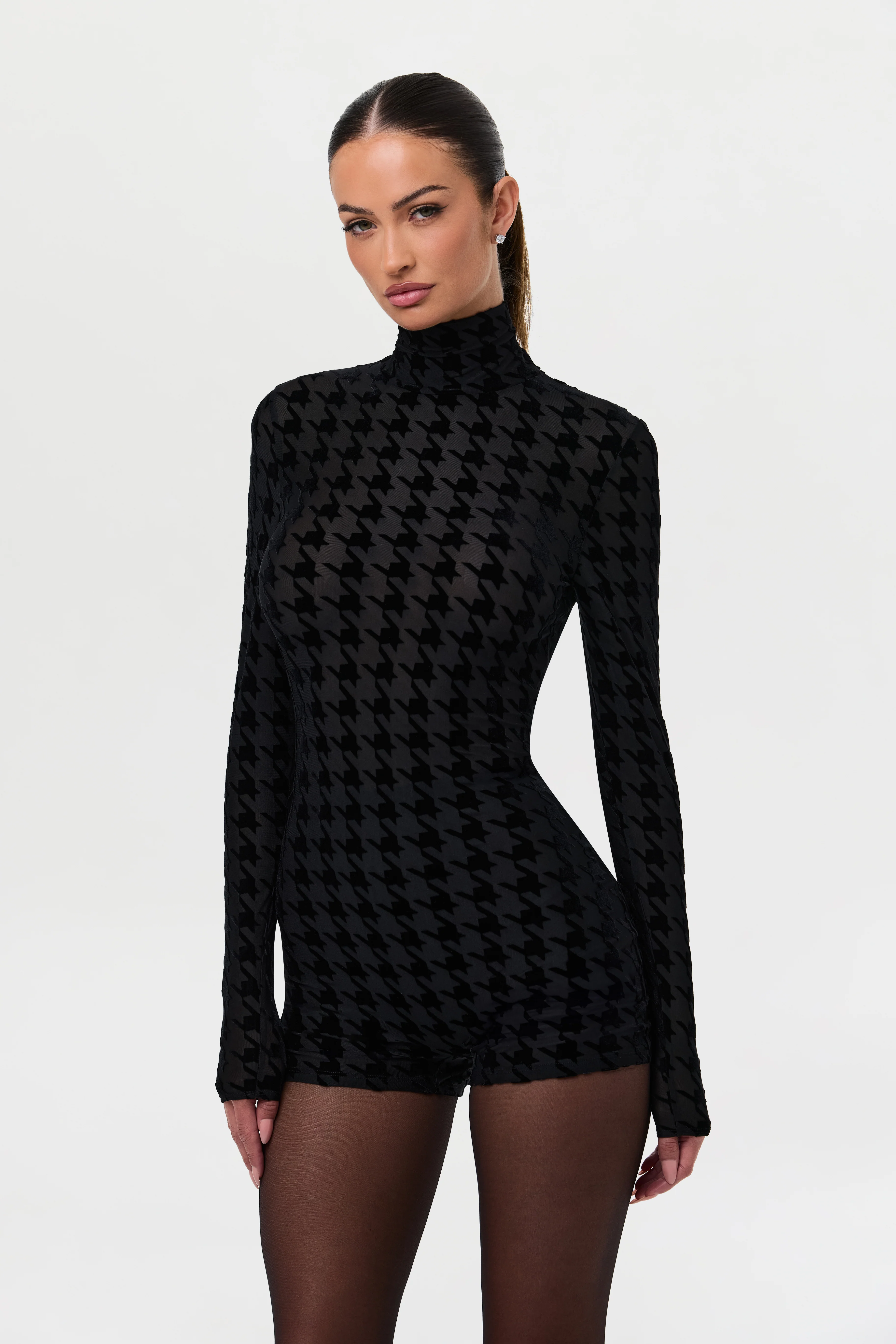 Burnout Print Turtleneck Romper - Image 21