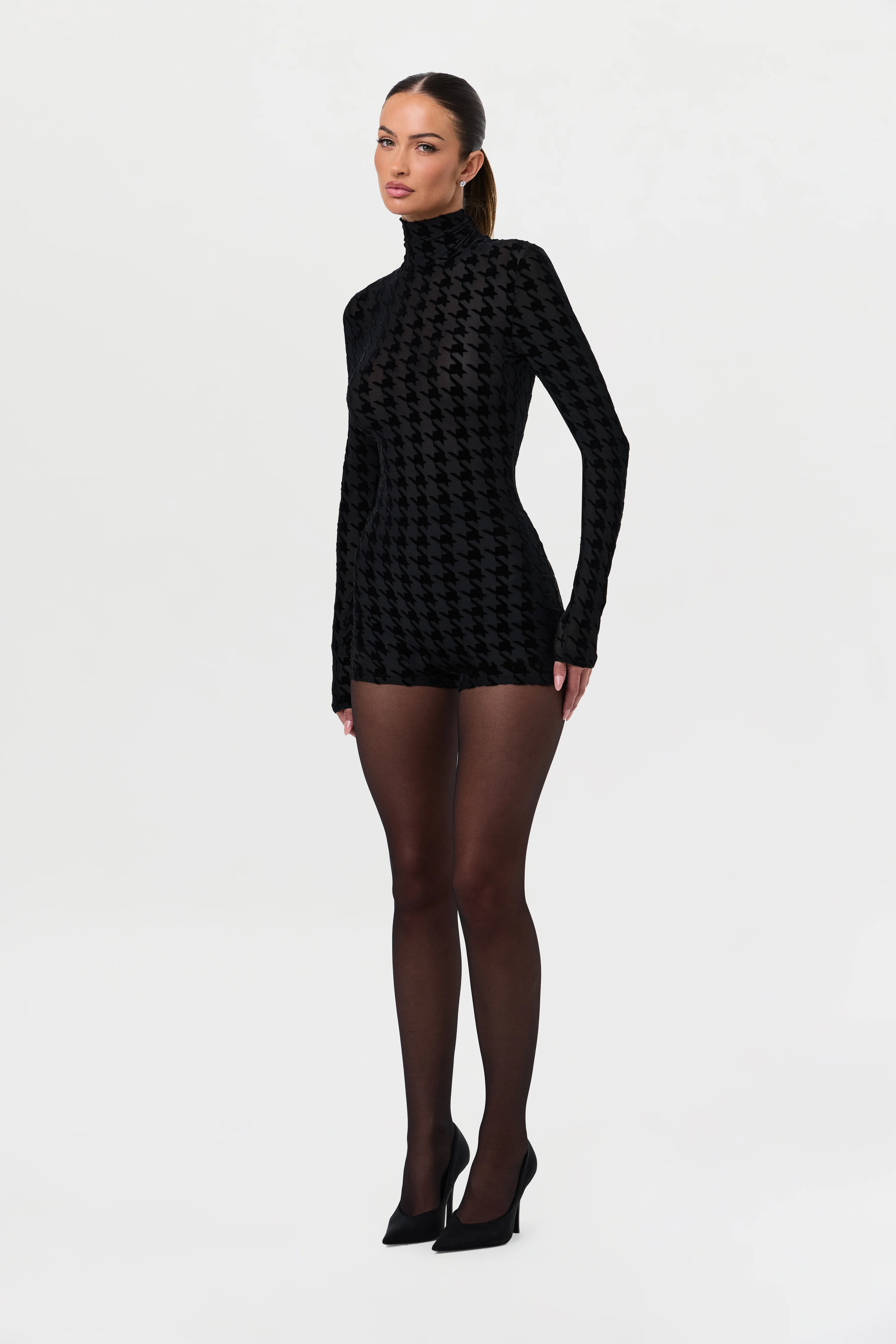 Burnout Print Turtleneck Romper - Image 23