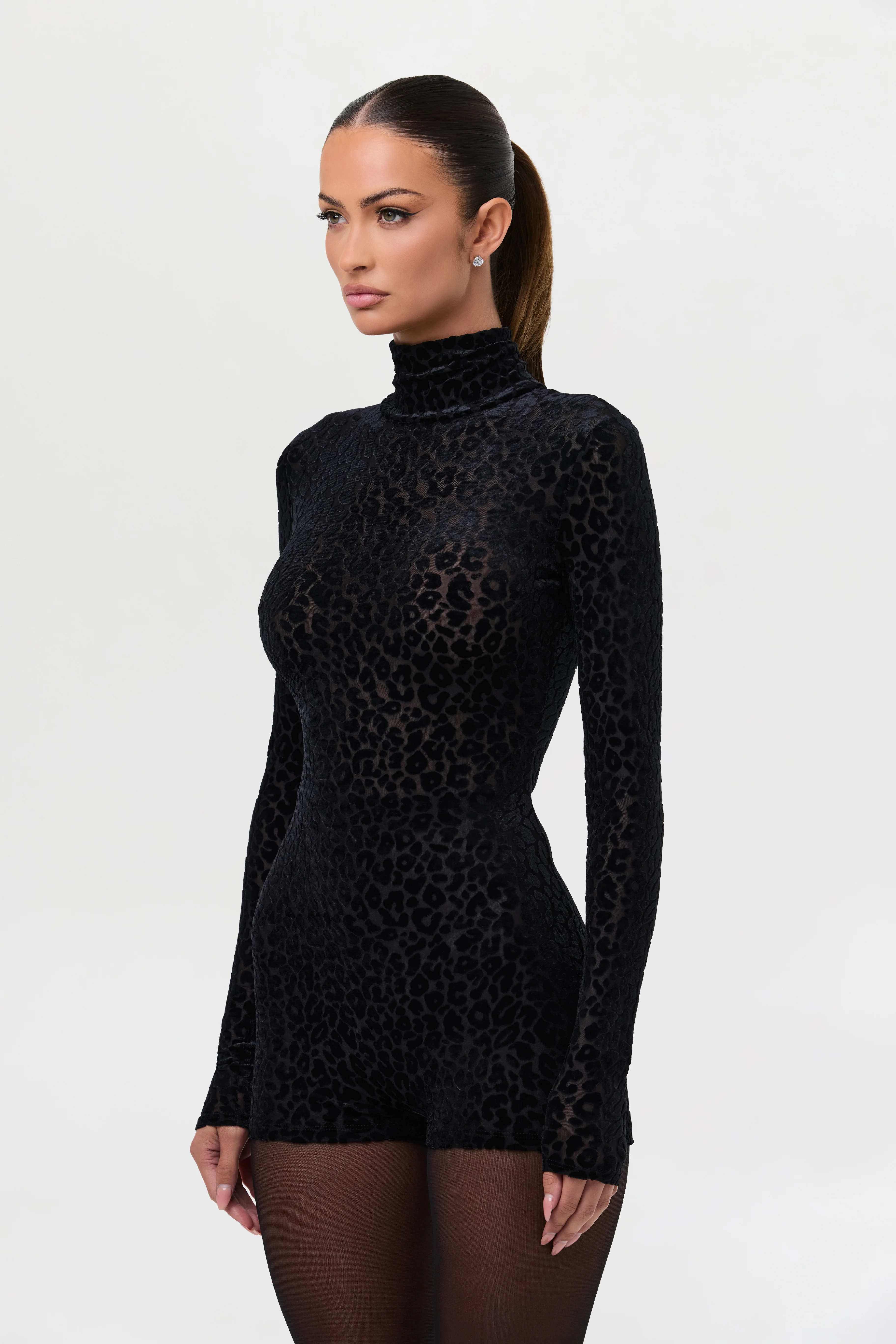Burnout Print Turtleneck Romper - Image 25