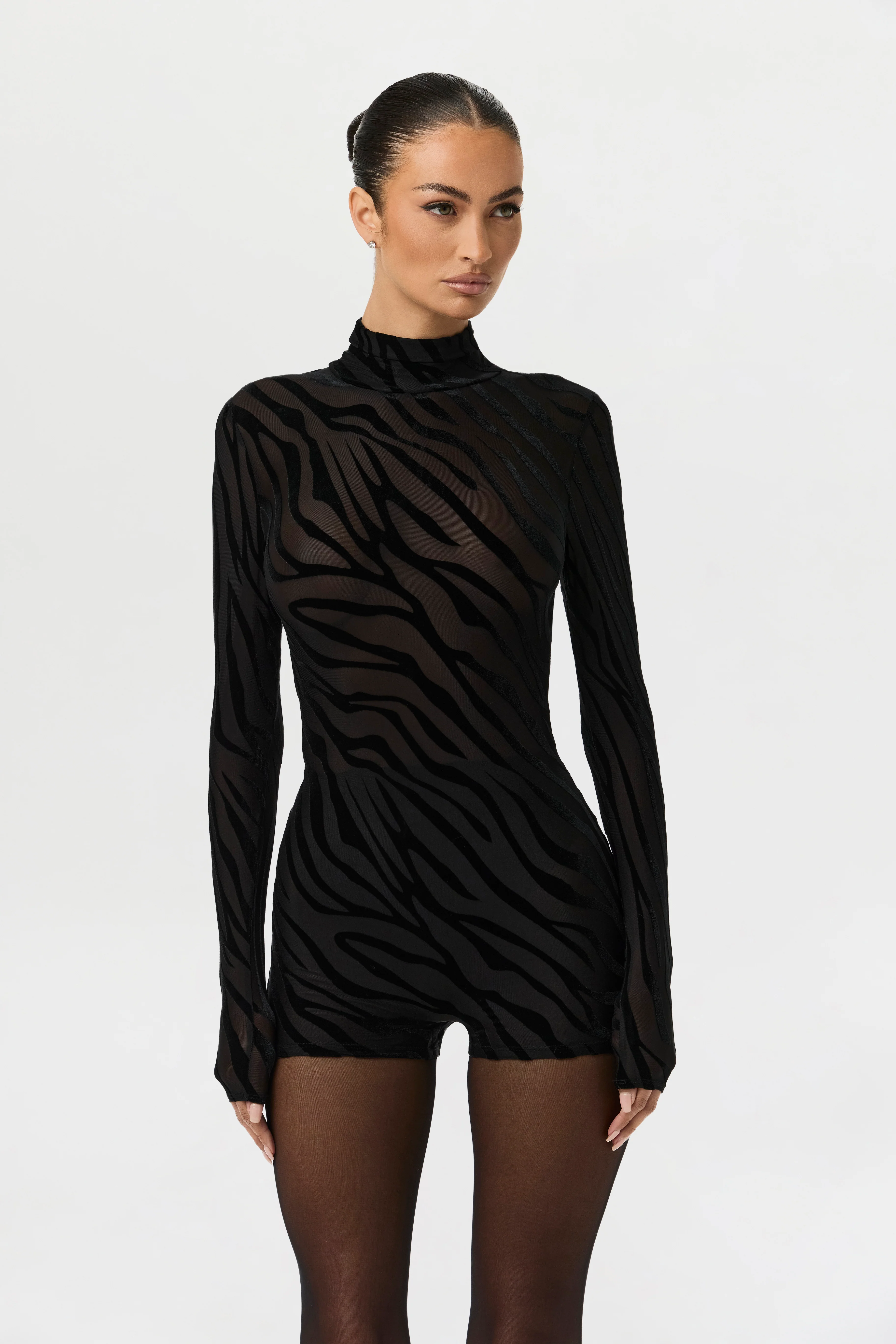 Burnout Print Turtleneck Romper - Image 42