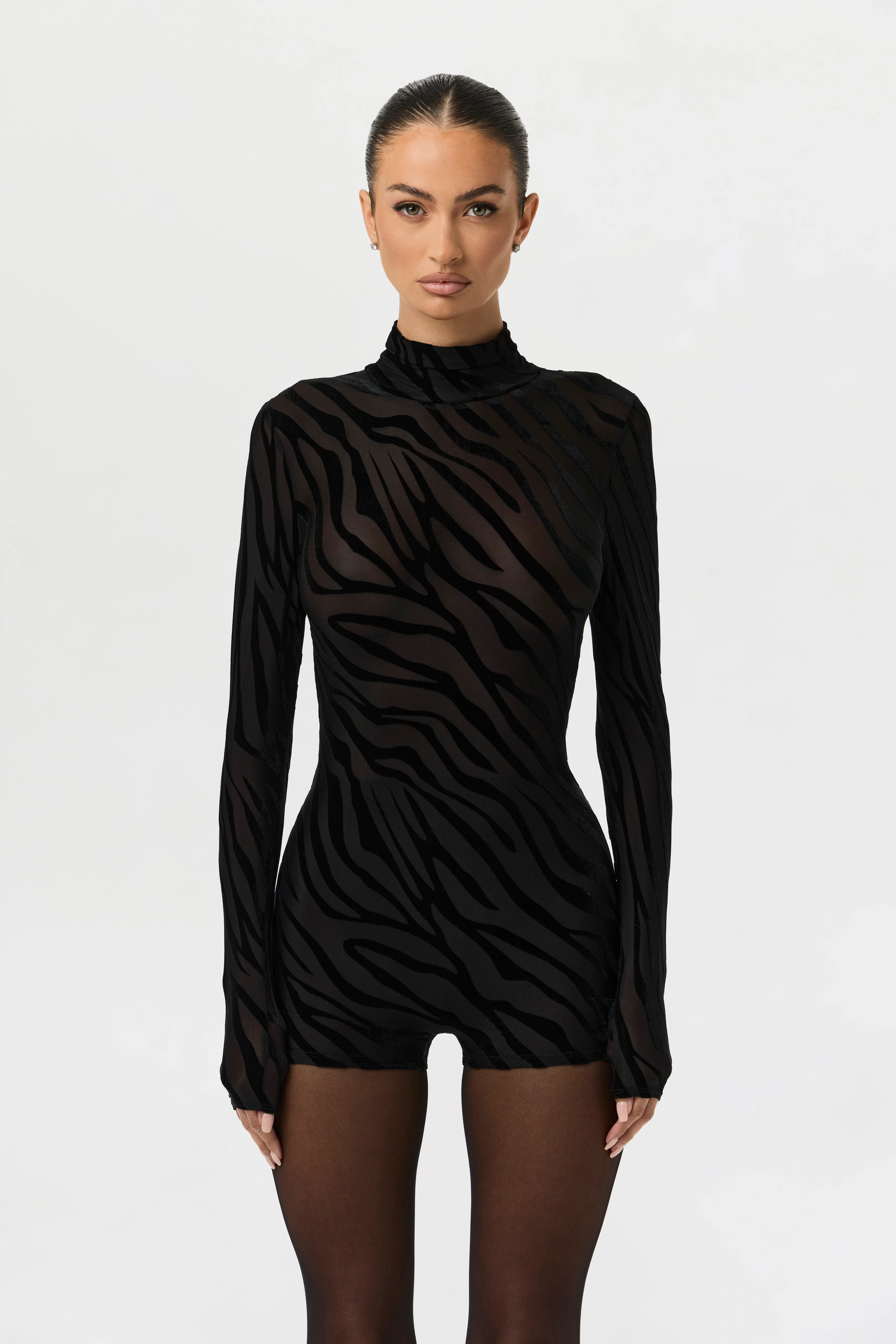 Burnout Print Turtleneck Romper - Image 43