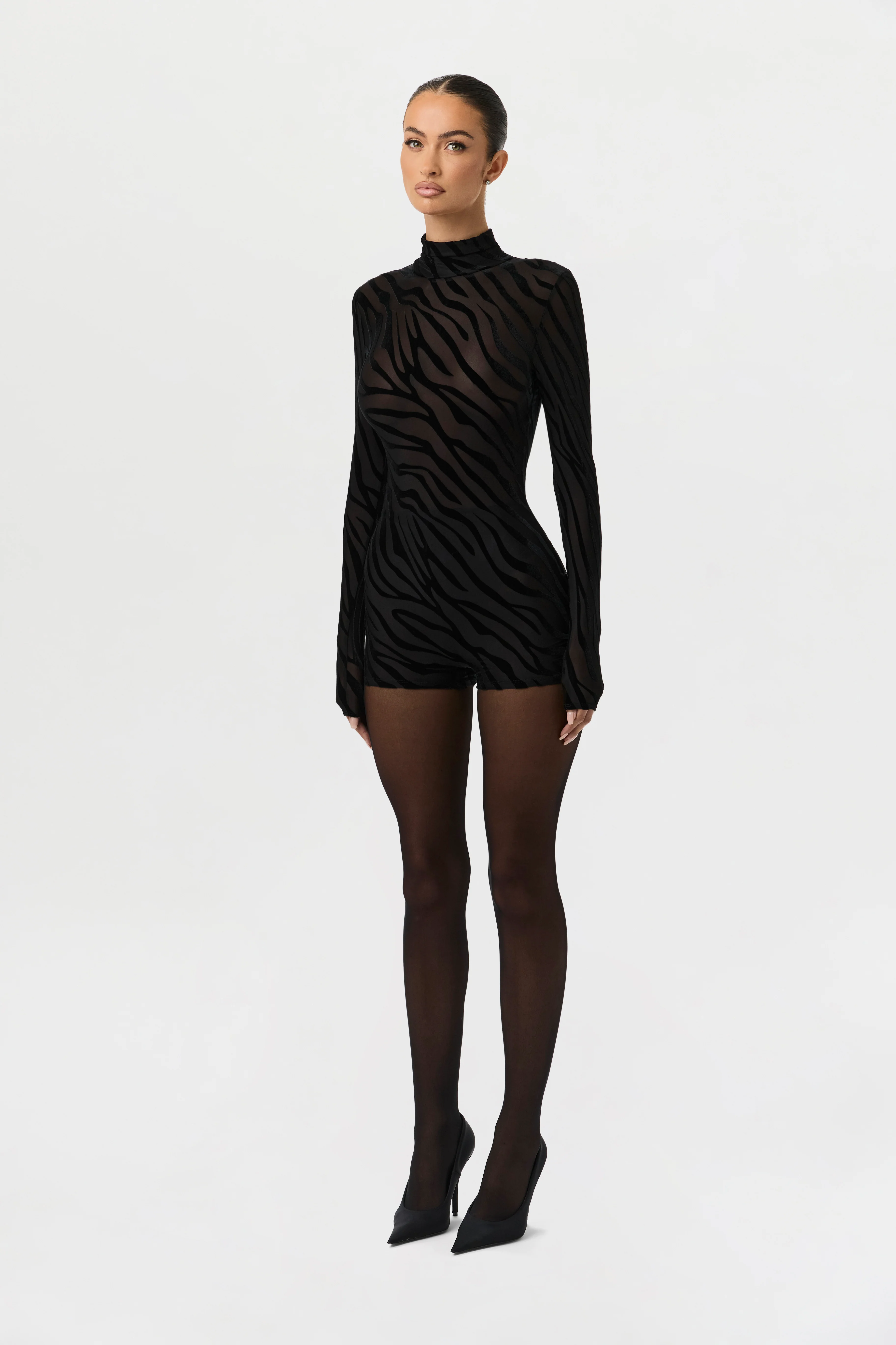 Burnout Print Turtleneck Romper - Image 44