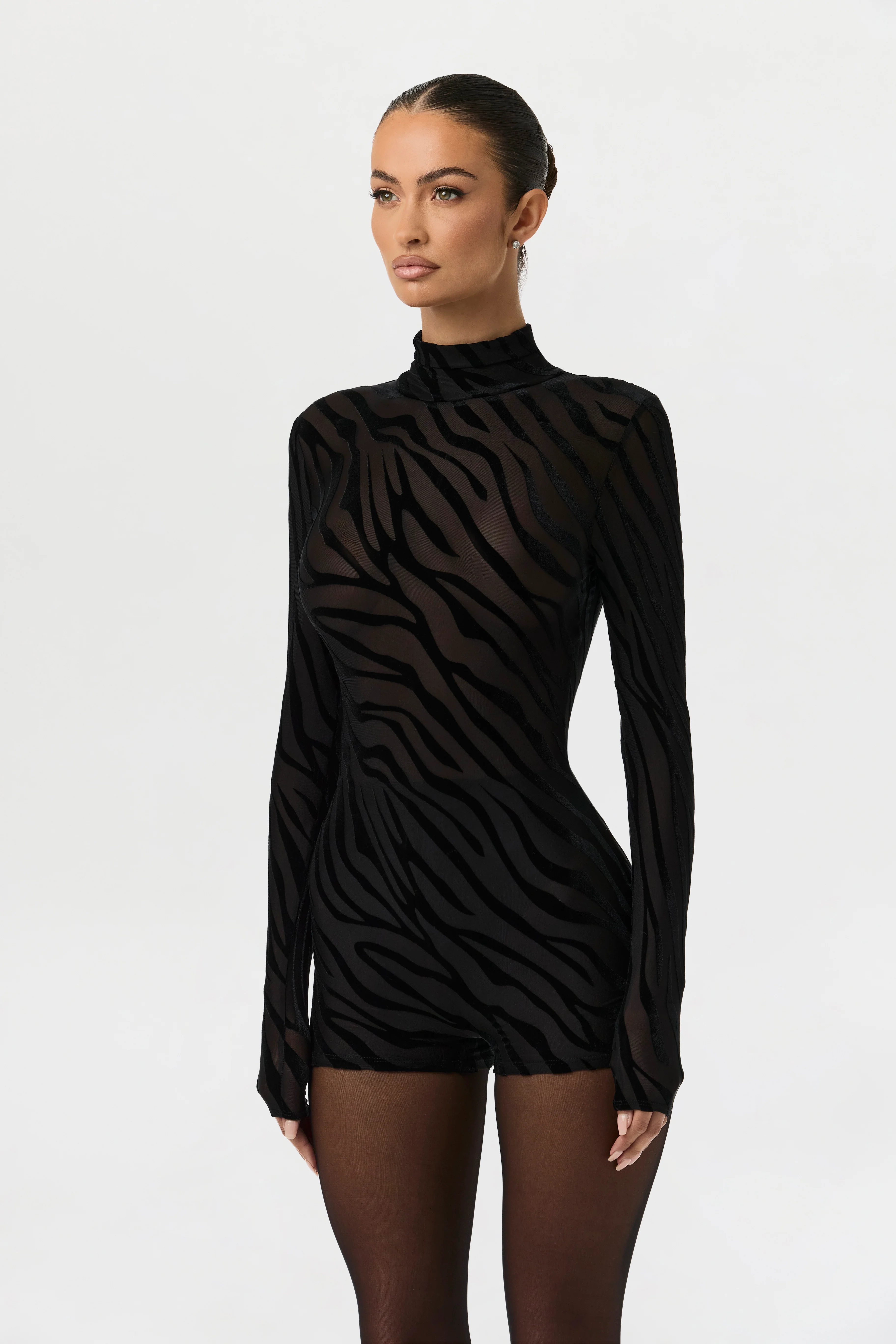 Burnout Print Turtleneck Romper - Image 45