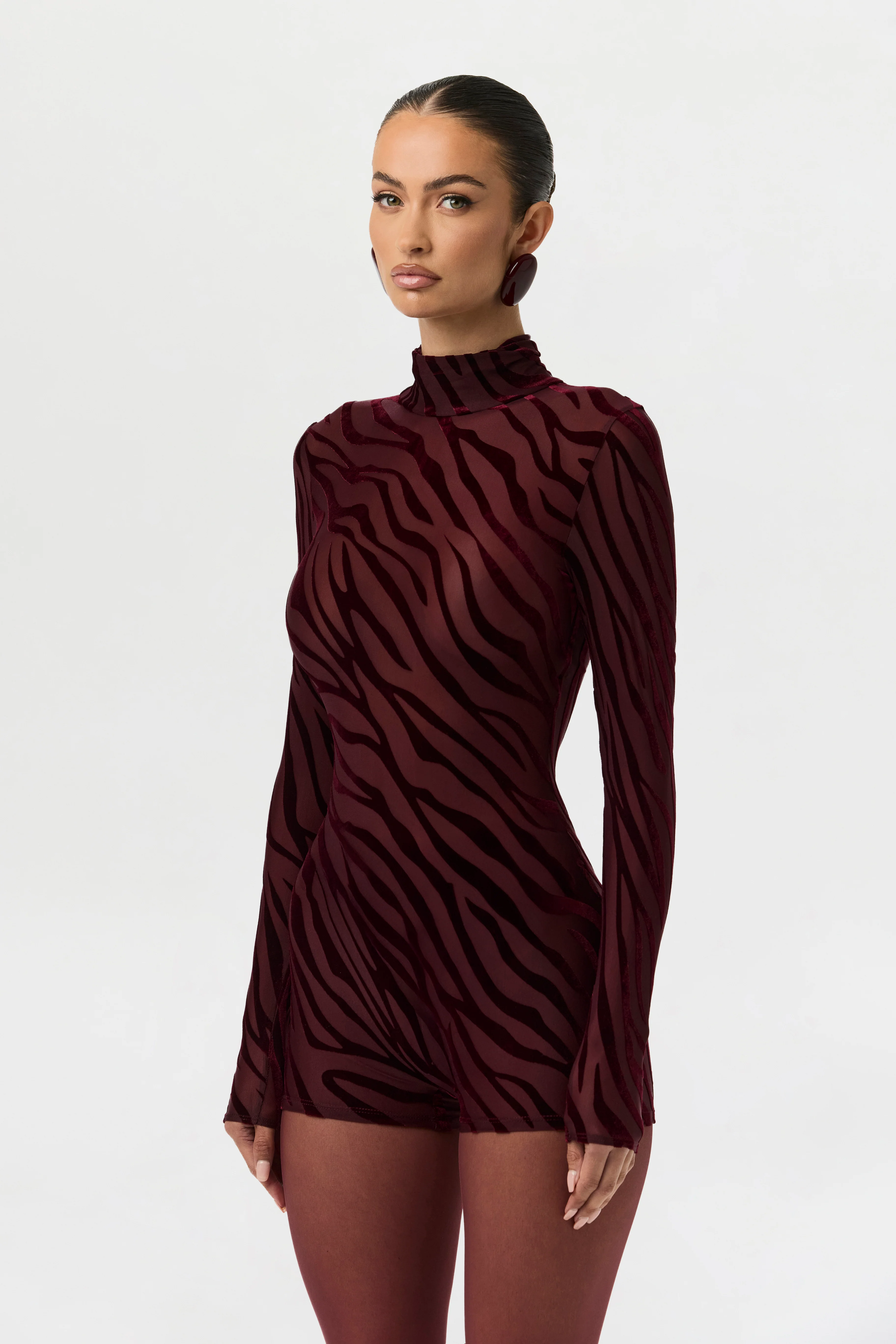Burnout Print Turtleneck Romper - Image 6