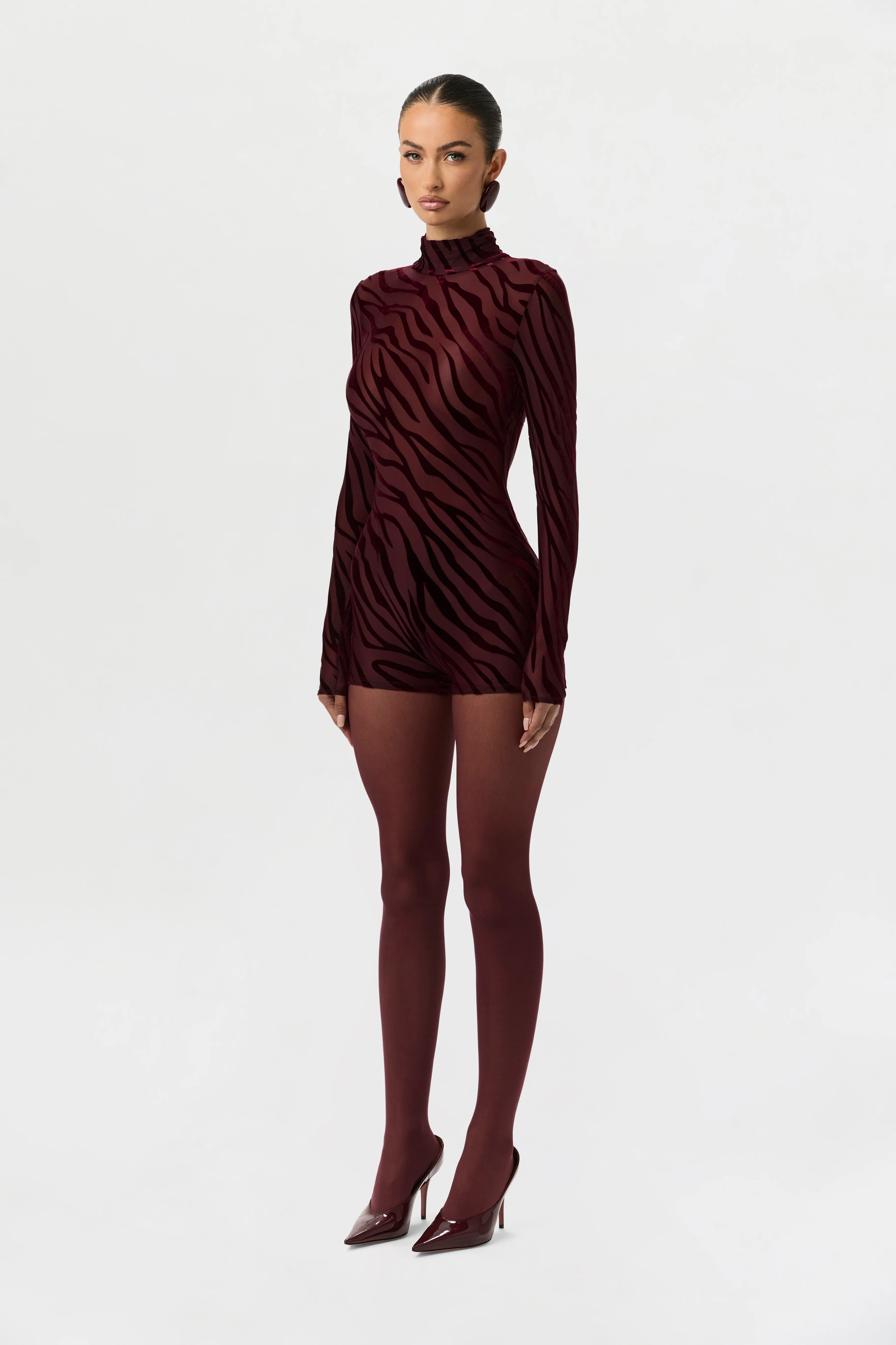 Burnout Print Turtleneck Romper - Image 7