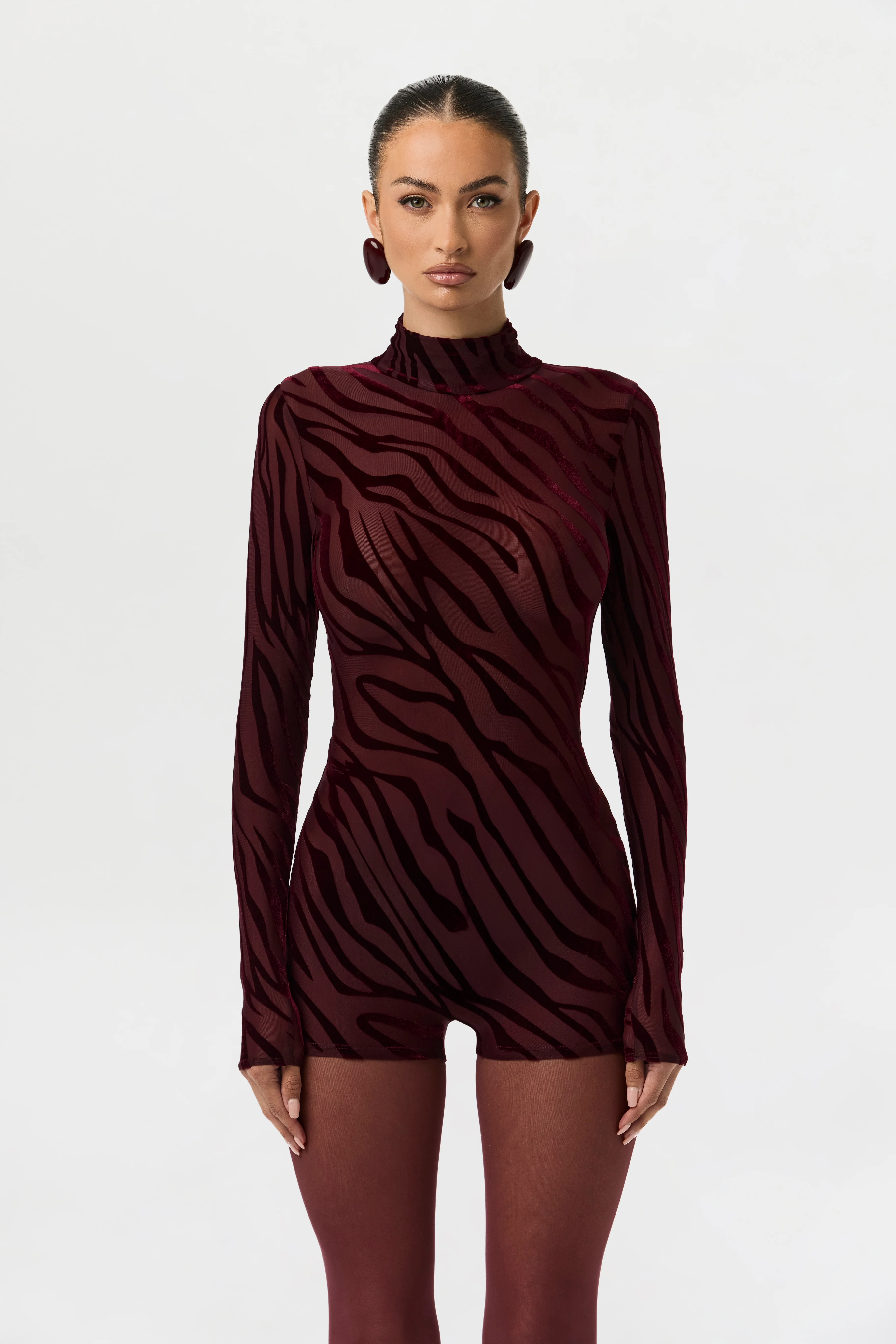 Burnout Print Turtleneck Romper - Image 8
