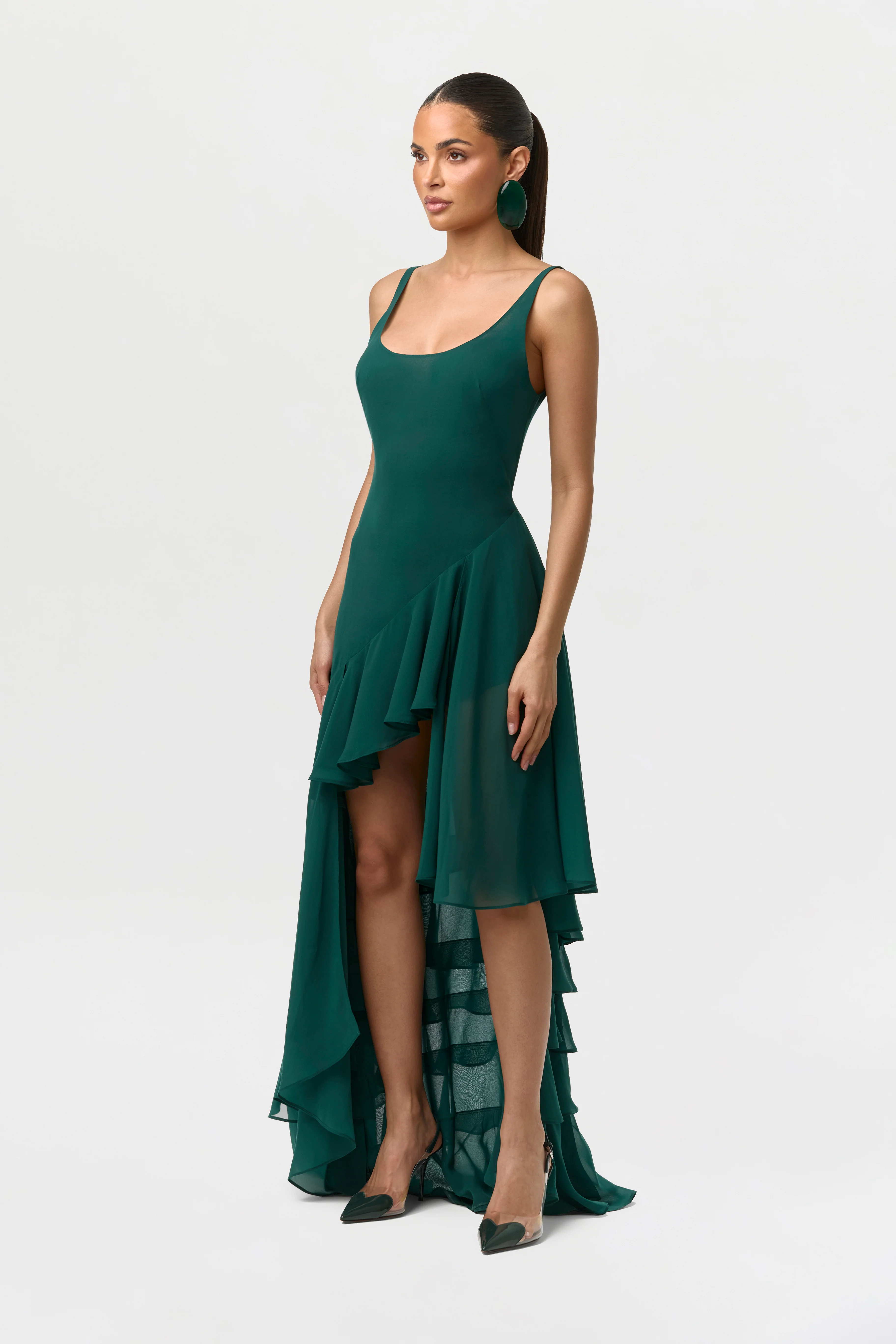 Chiffon Asymmetric Ruffle Dress - Image 3