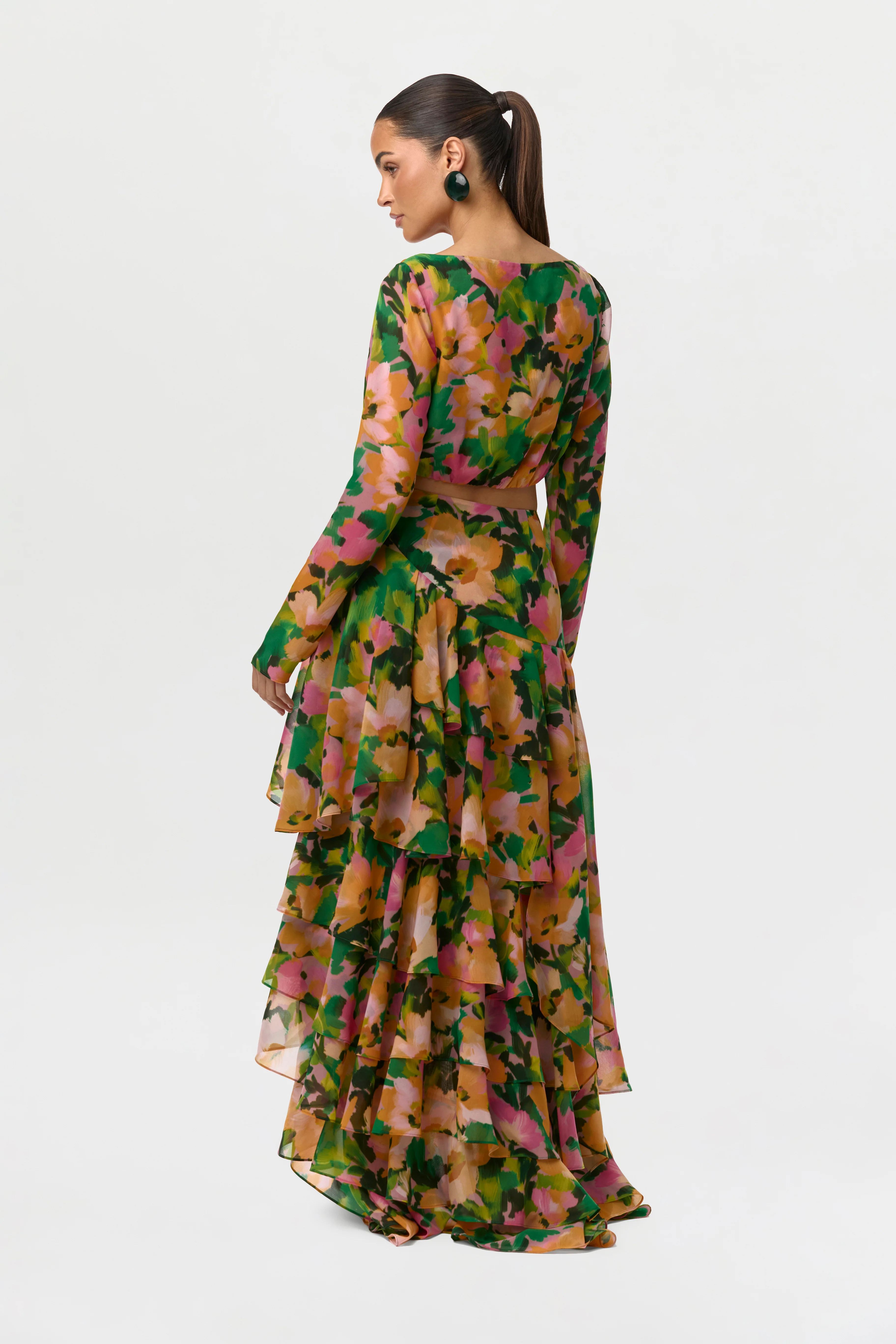 Chiffon Floral Asymmetric Ruffle Skirt - Image 5
