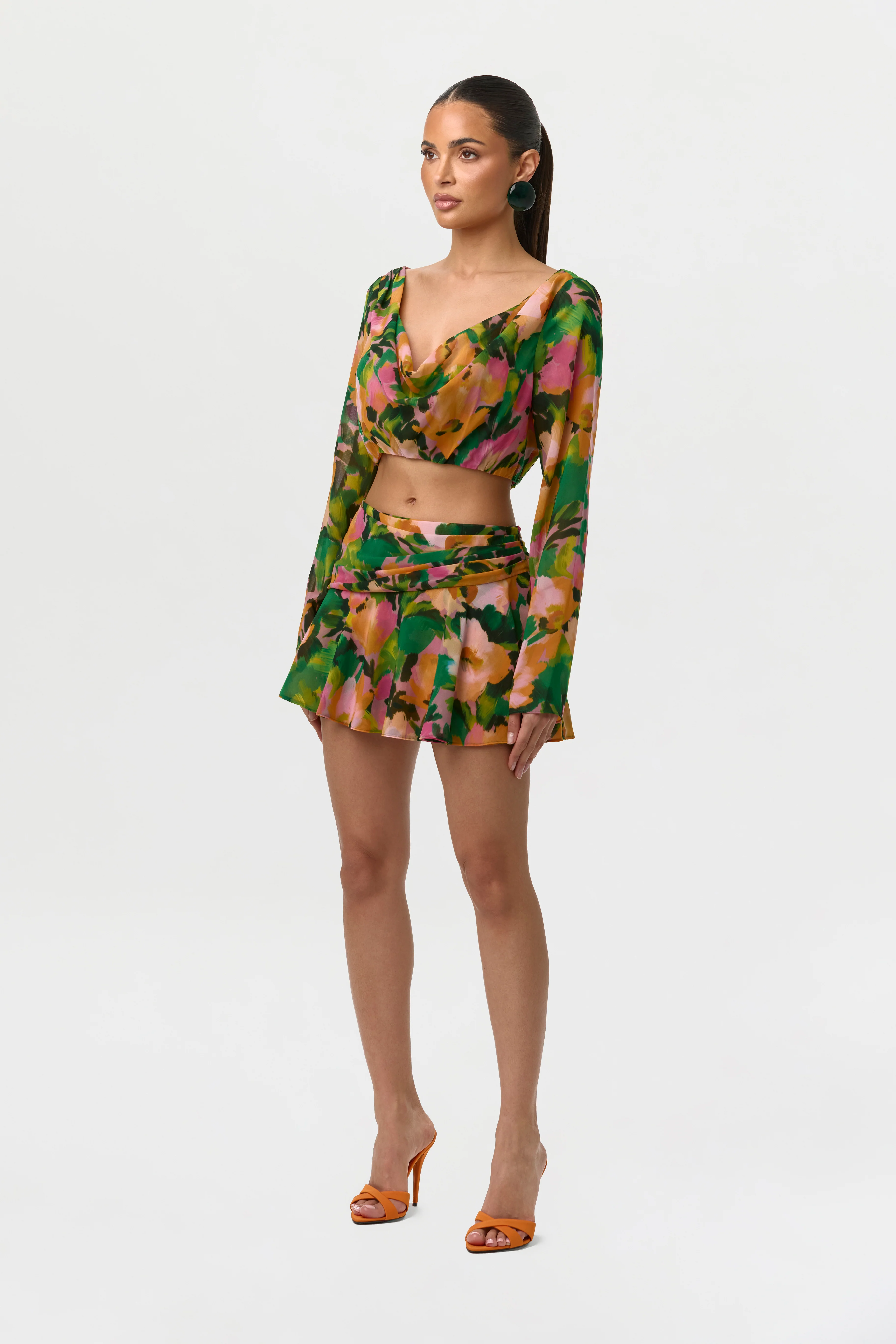 Chiffon Floral Cowl Crop Top - Image 4