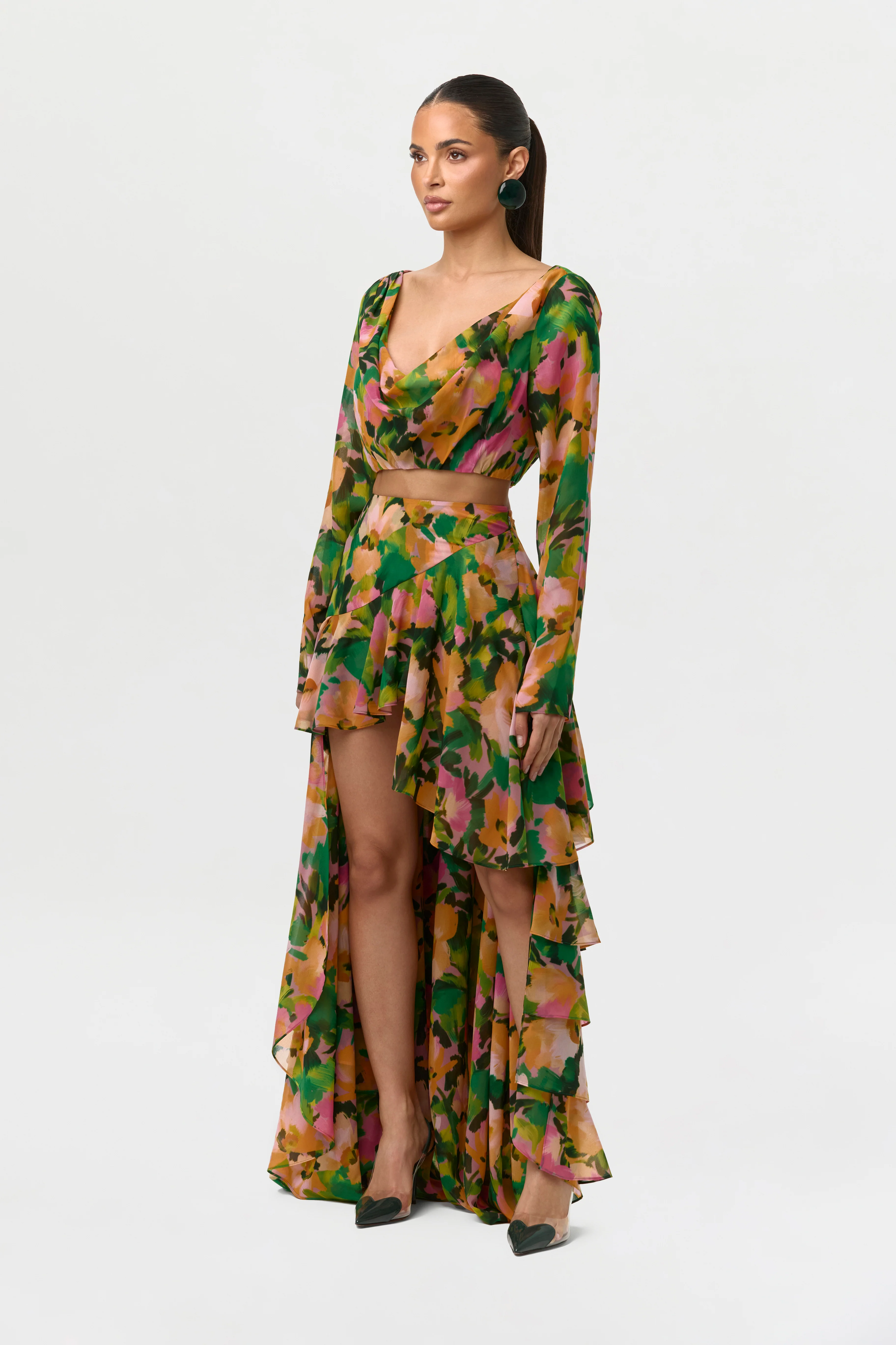 Chiffon Floral Cowl Crop Top - Image 6