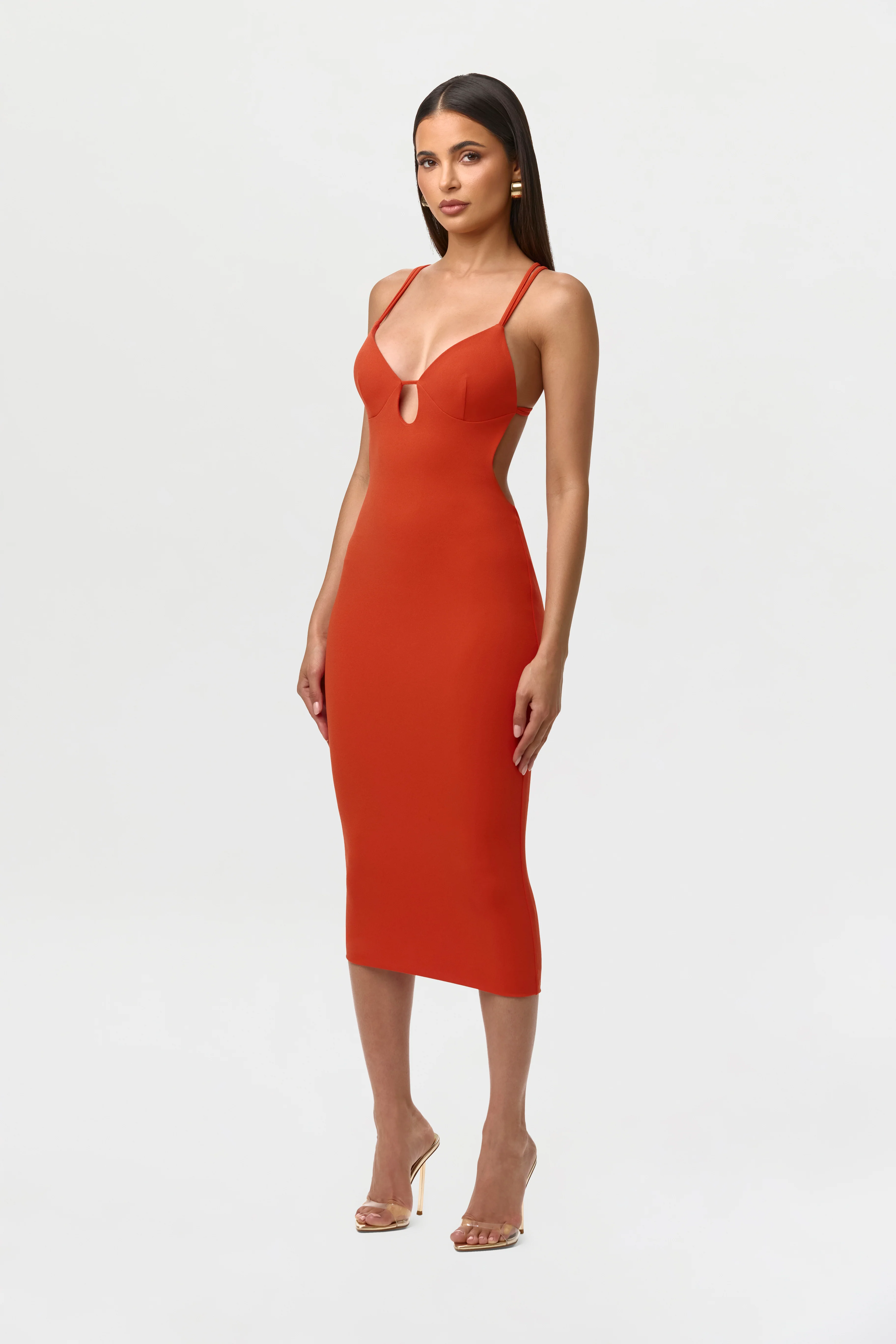 Crepe Keyhole Open Back Dress