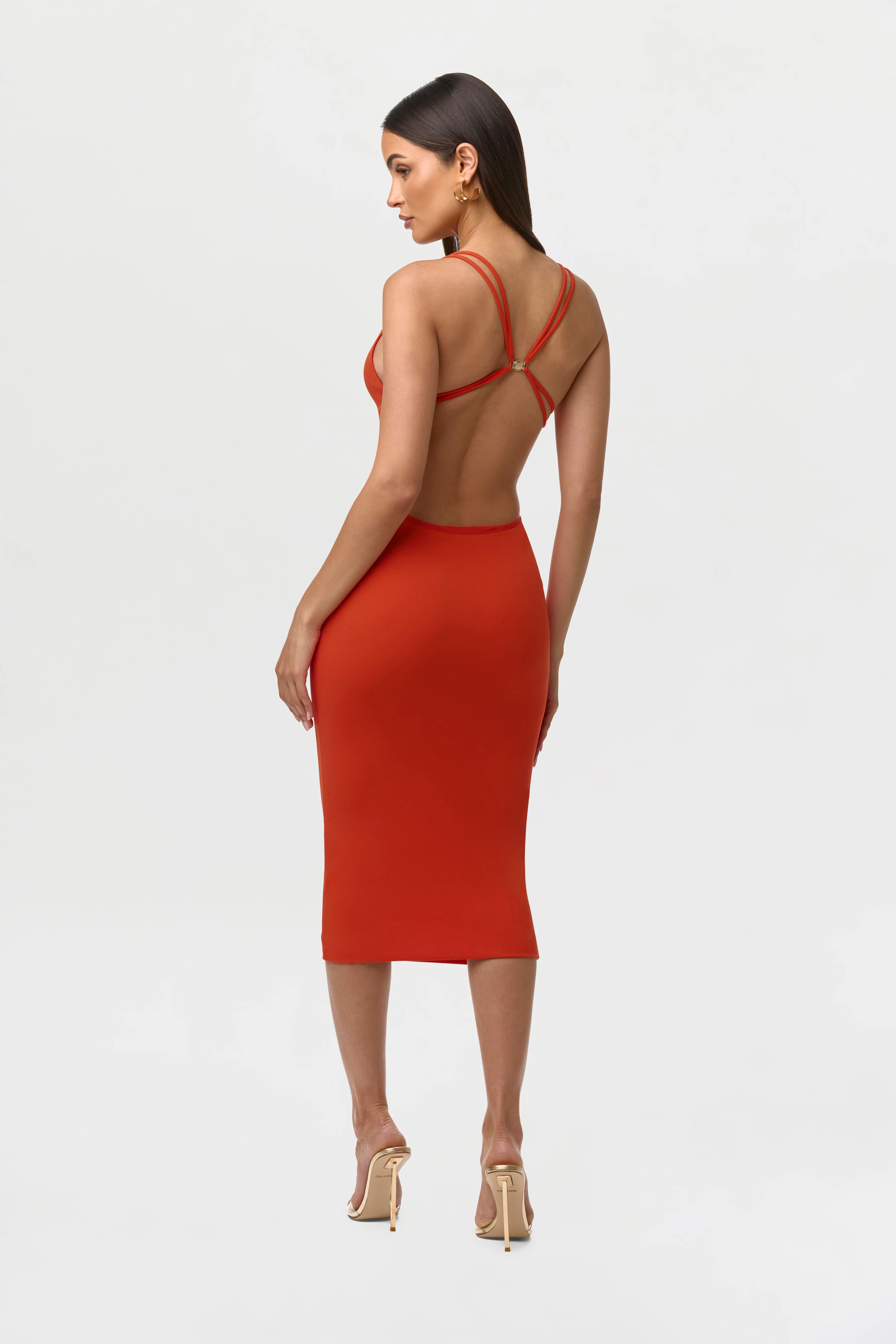 Crepe Keyhole Open Back Dress - Image 3