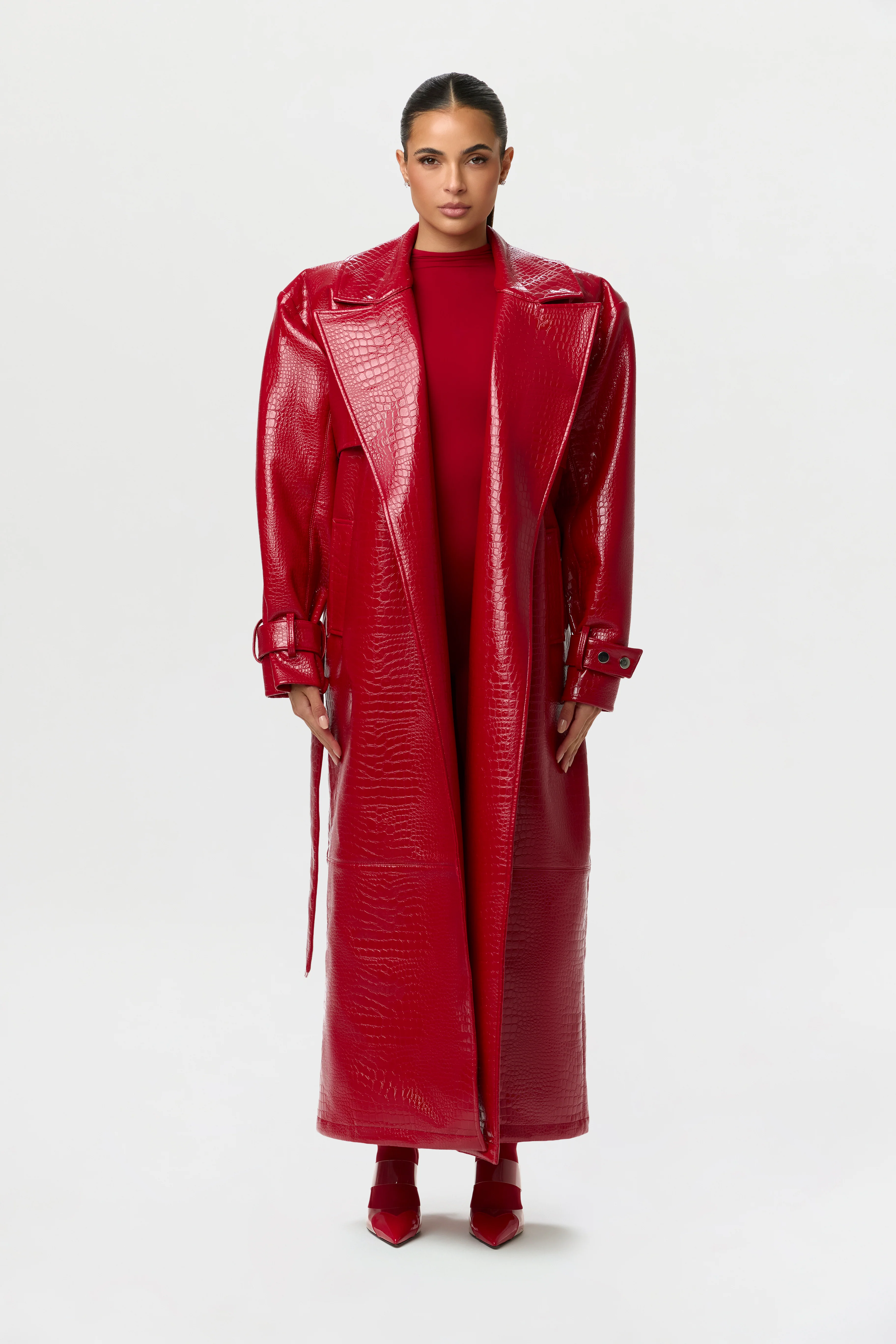 Vegan Leather Croc Trench Coat - Image 3