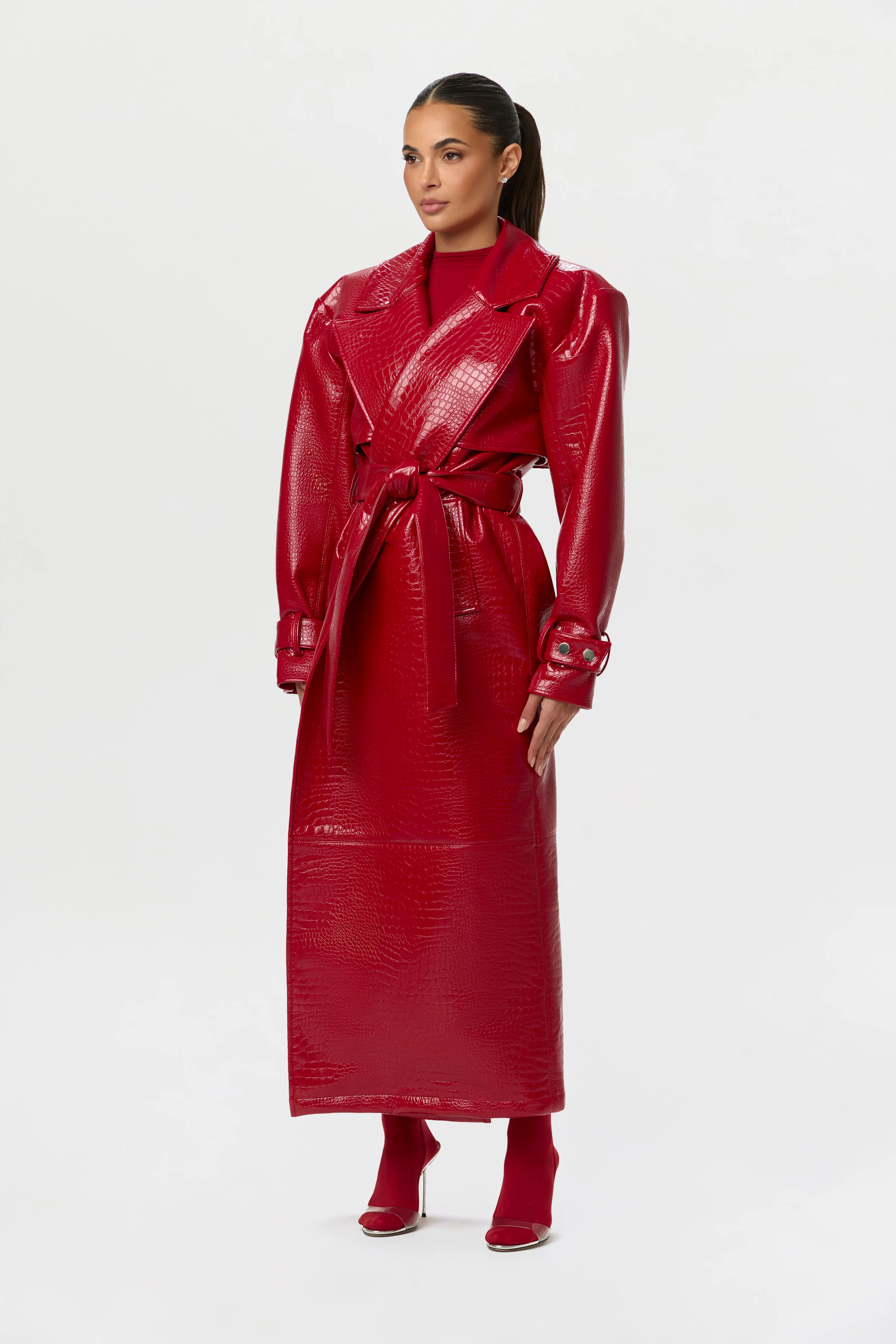 Vegan Leather Croc Trench Coat - Image 4