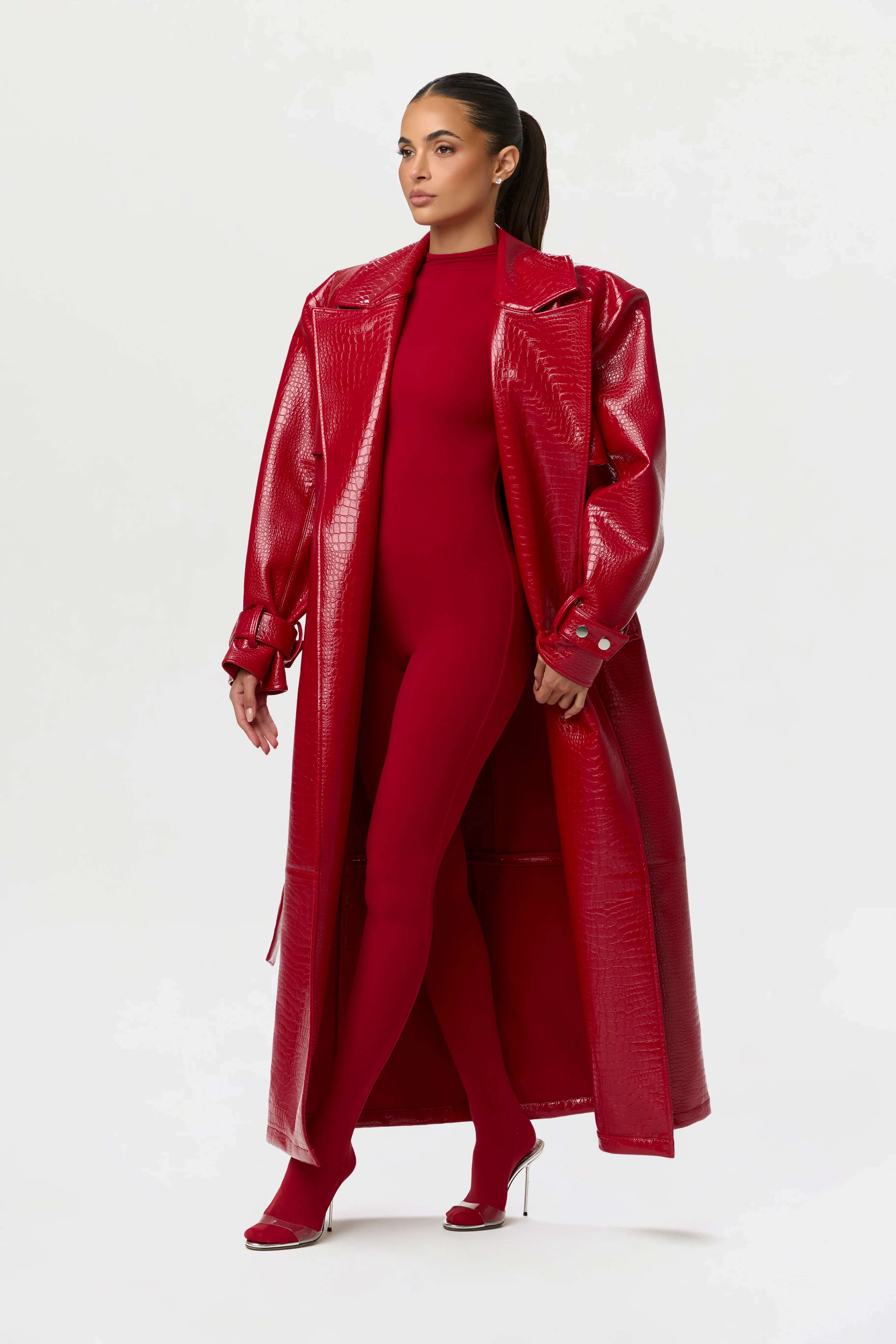 Vegan Leather Croc Trench Coat - Image 5