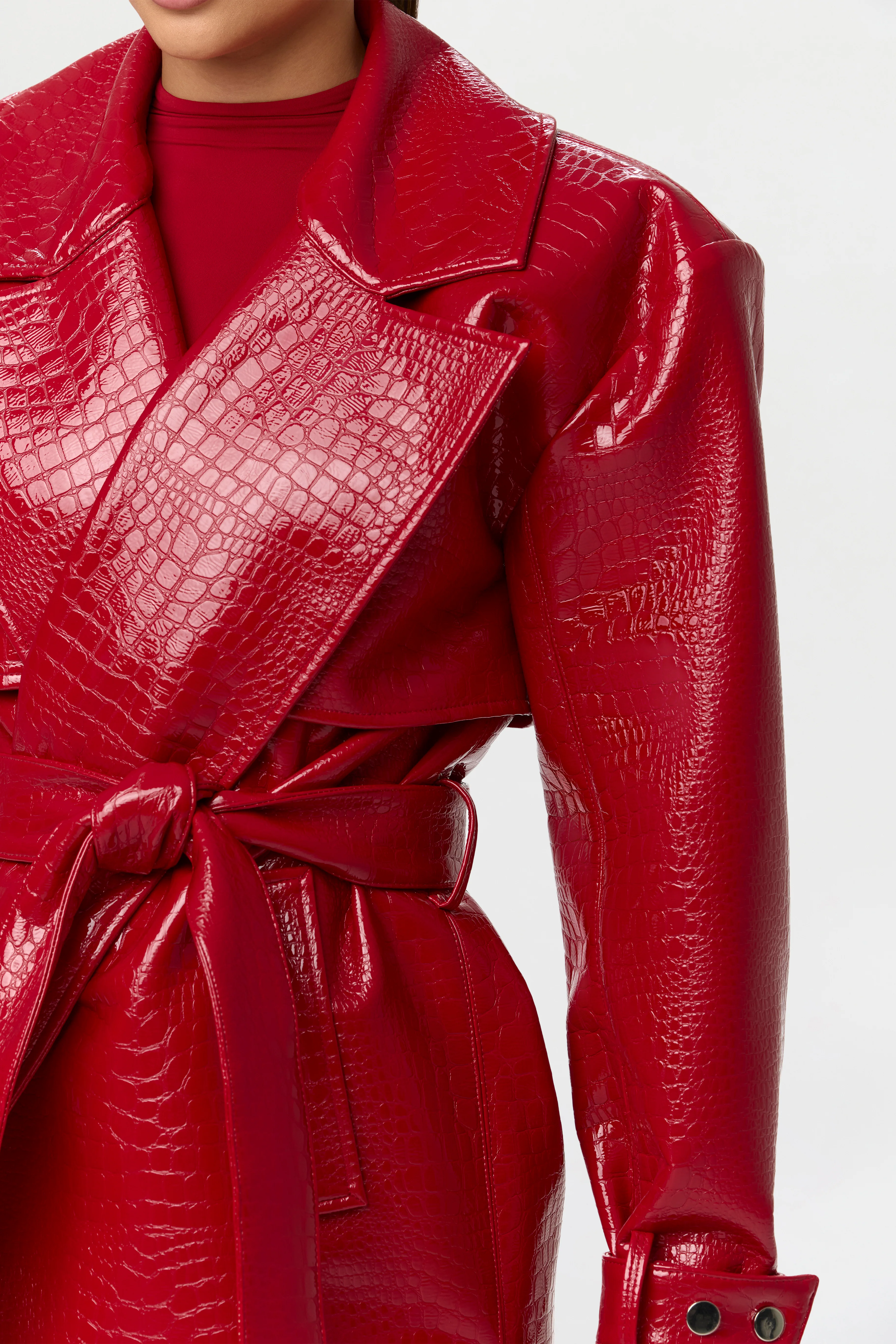 Vegan Leather Croc Trench Coat - Image 6