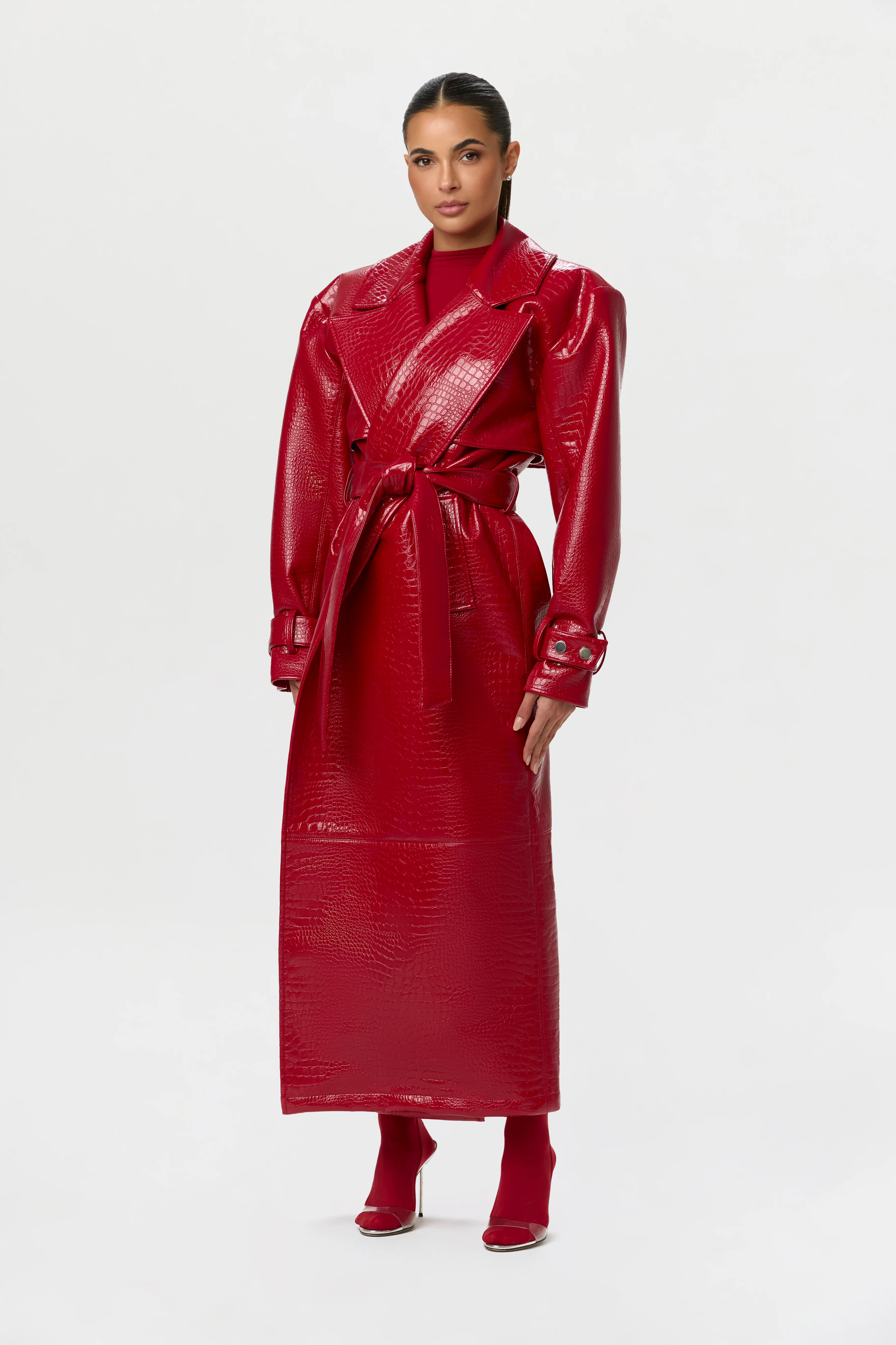 Vegan Leather Croc Trench Coat - Image 7