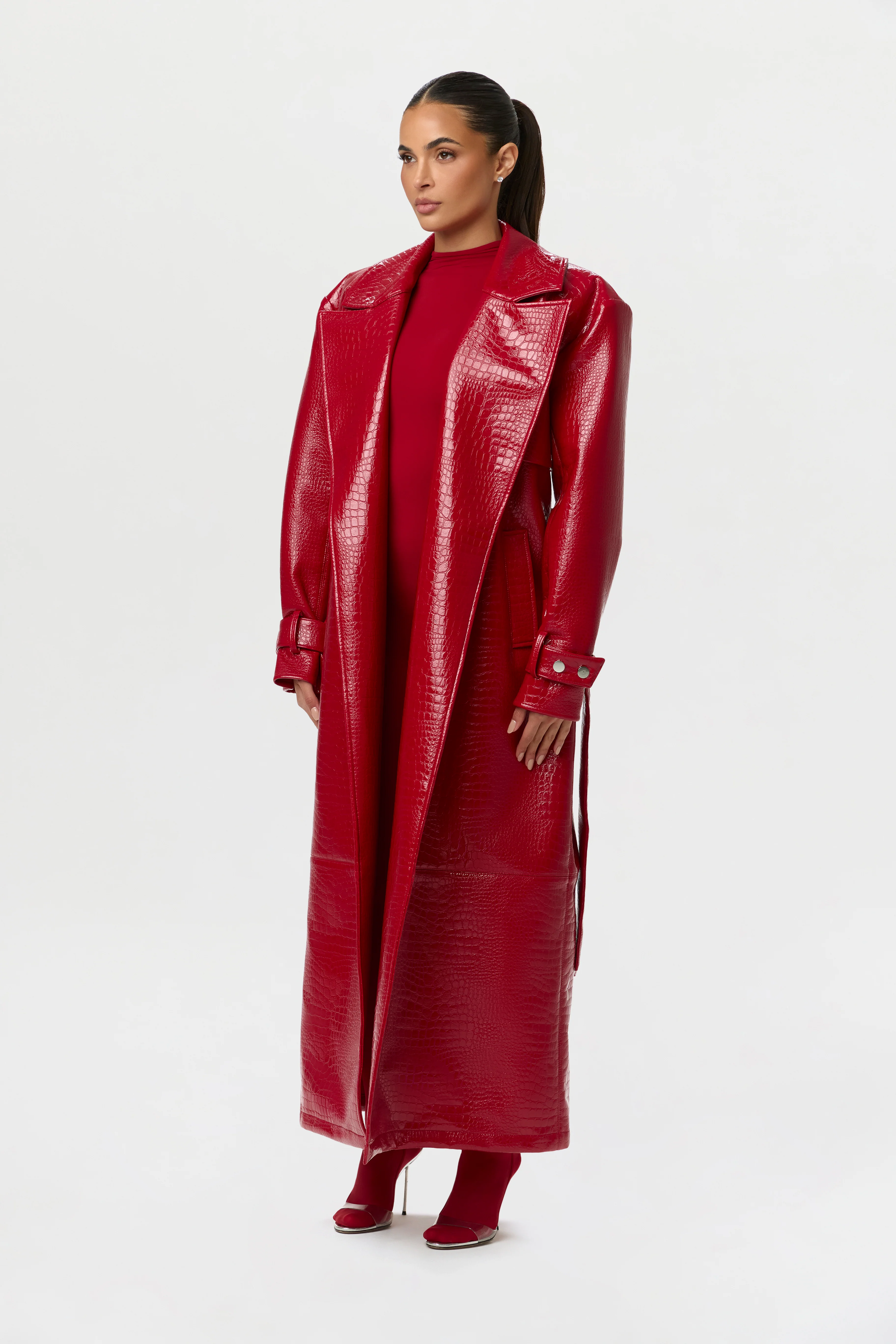 Vegan Leather Croc Trench Coat - Image 8