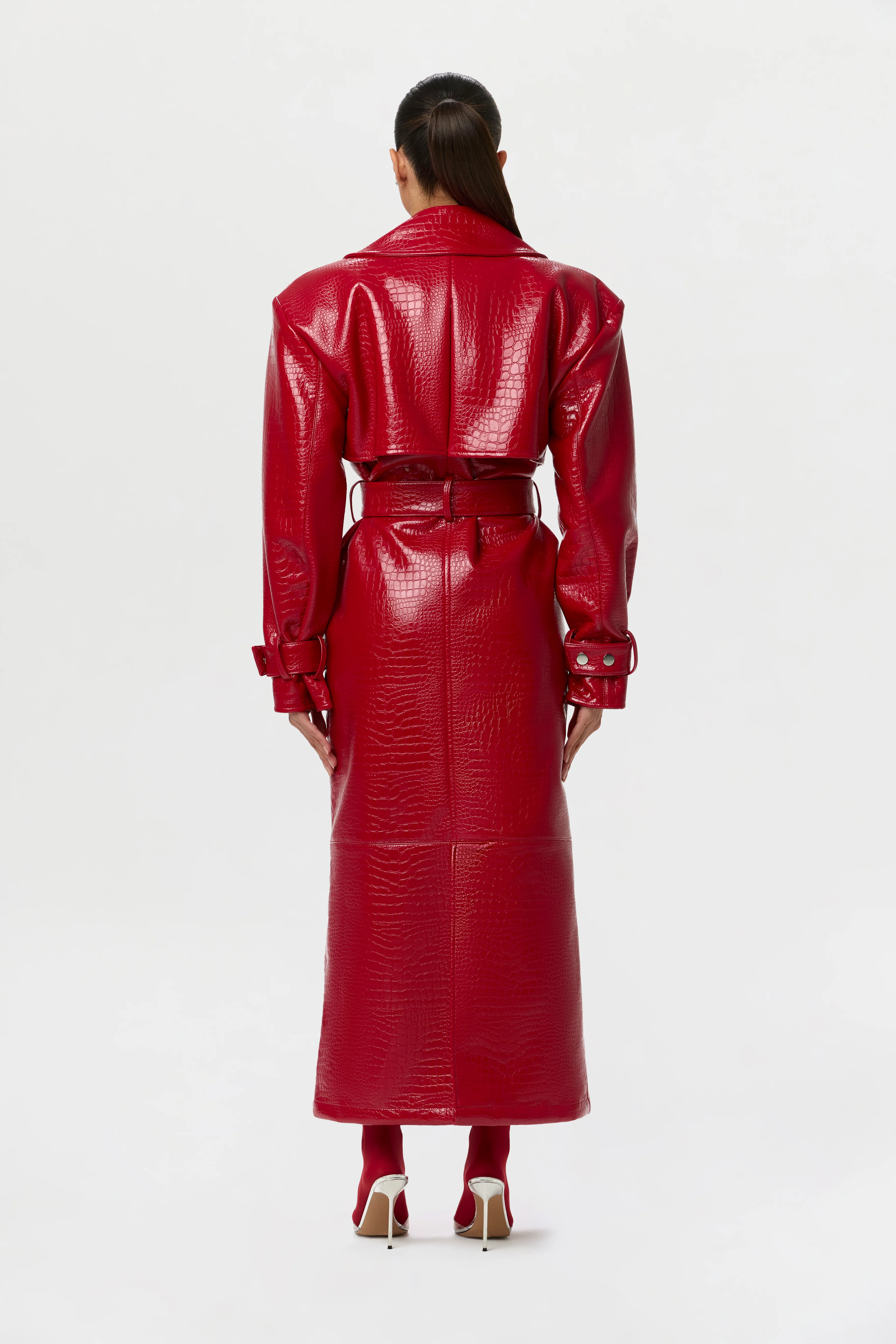 Vegan Leather Croc Trench Coat - Image 9