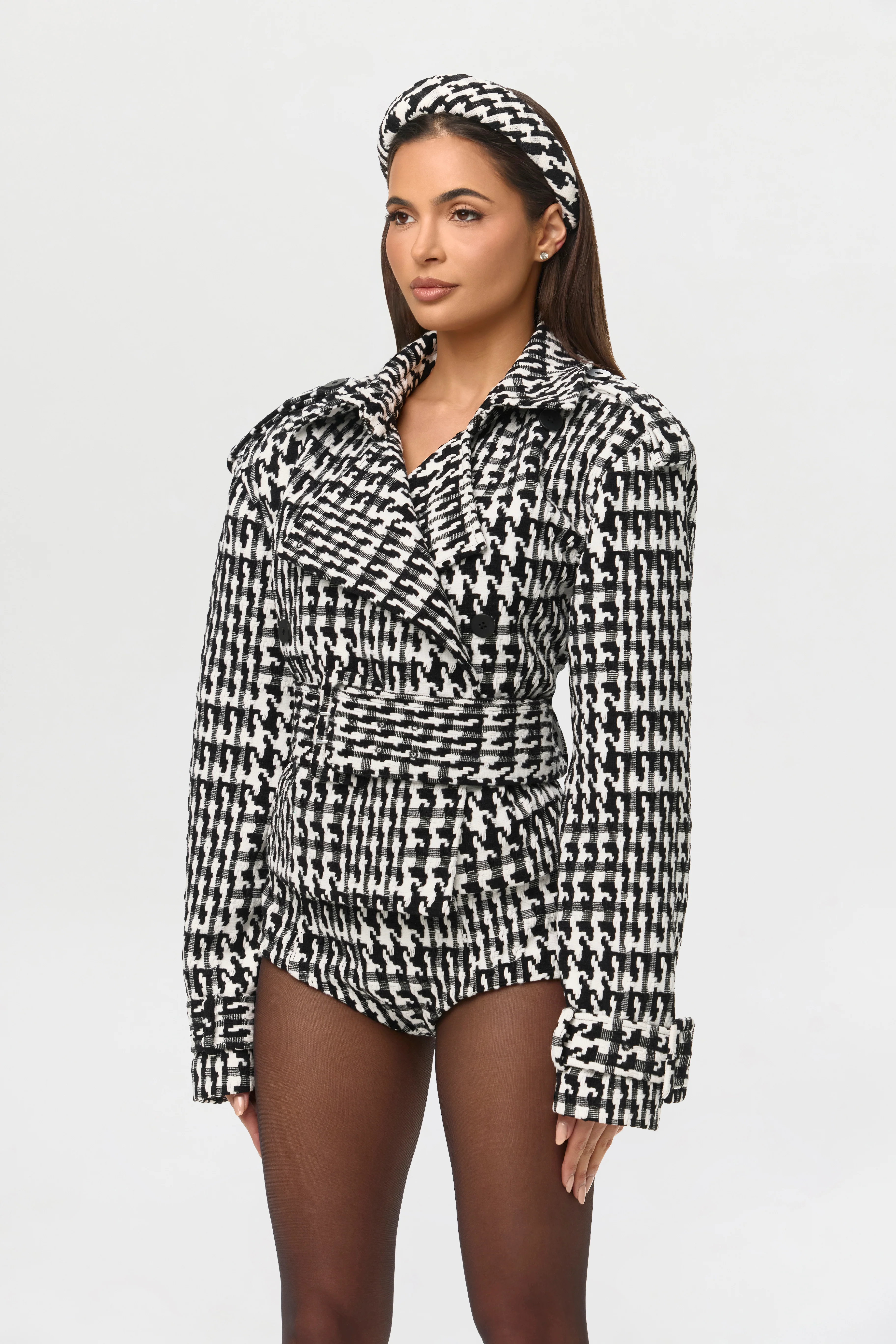 Jacquard Houndstooth Cropped Coat - Image 3