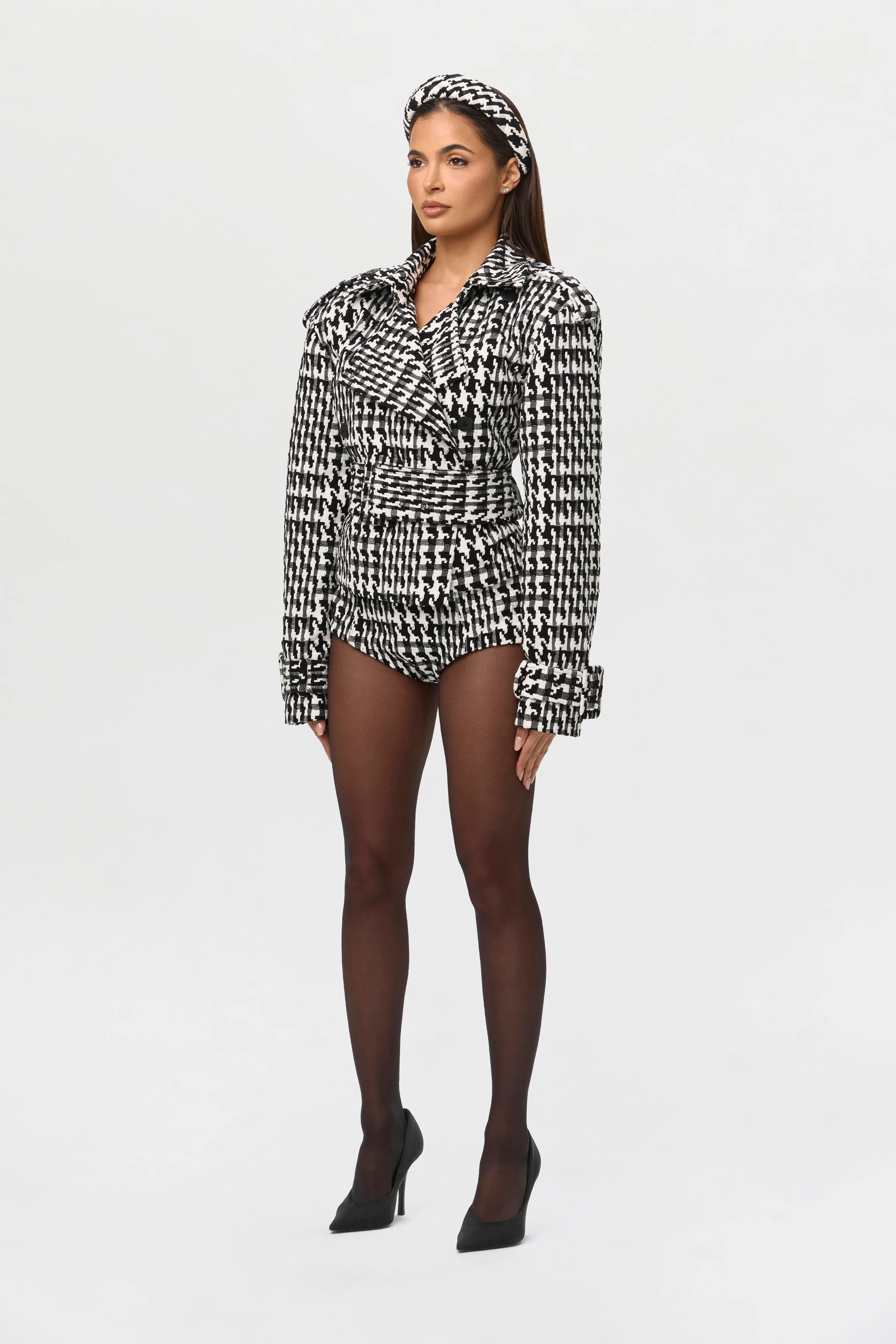 Jacquard Houndstooth Cropped Coat - Image 4