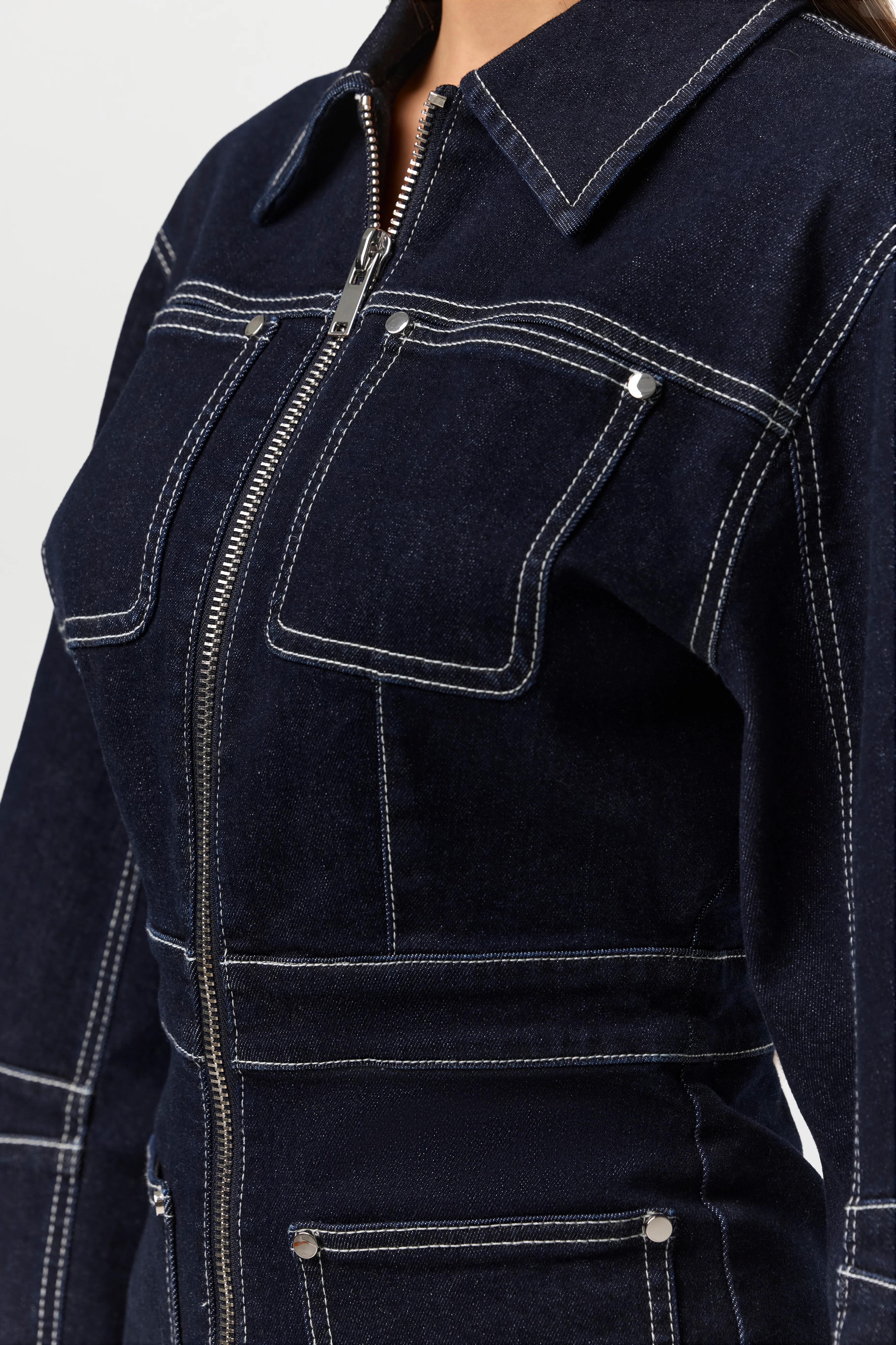 Denim  Zip Up Romper - Image 3