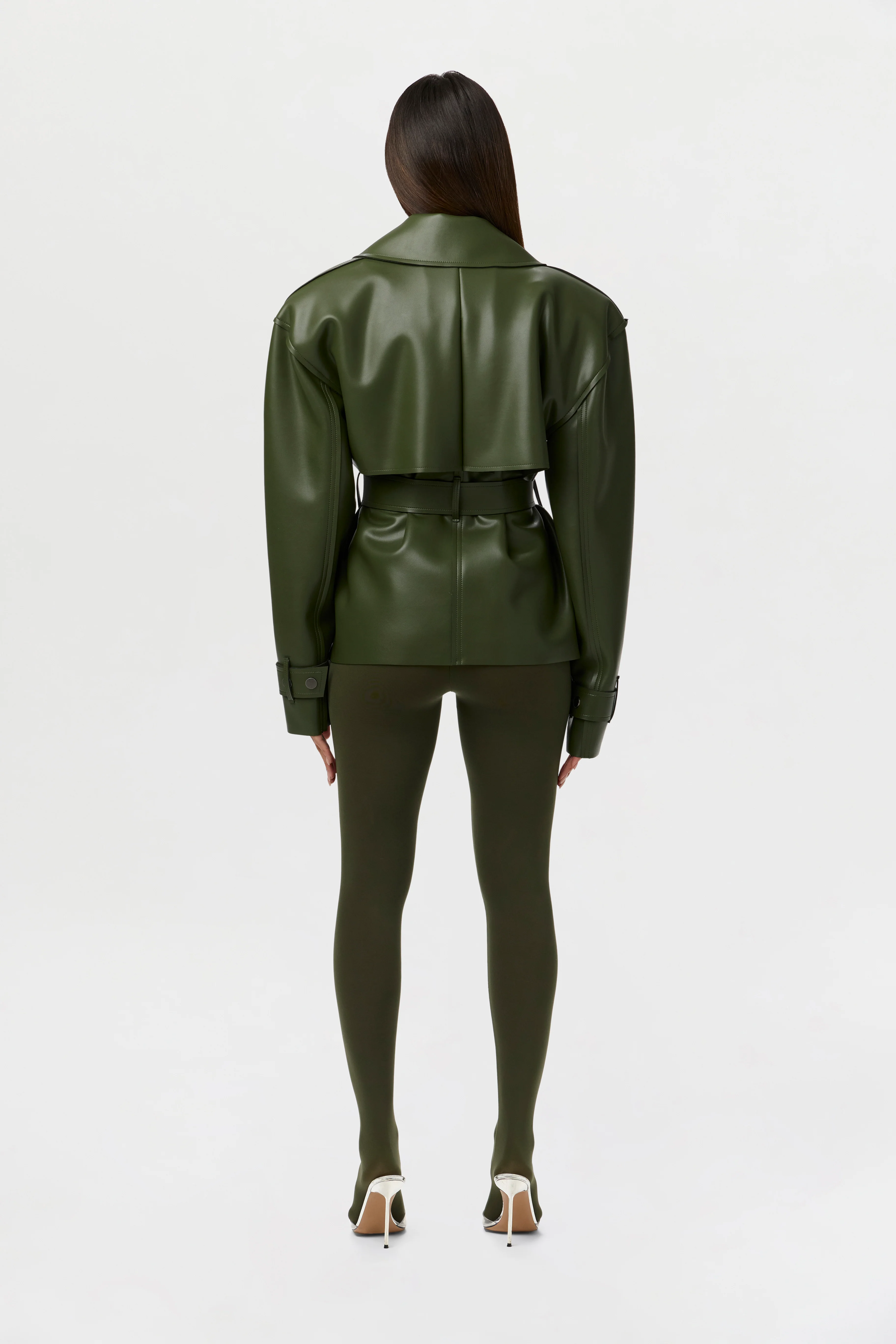 Vegan Leather Cropped Trench Jacket - Image 24