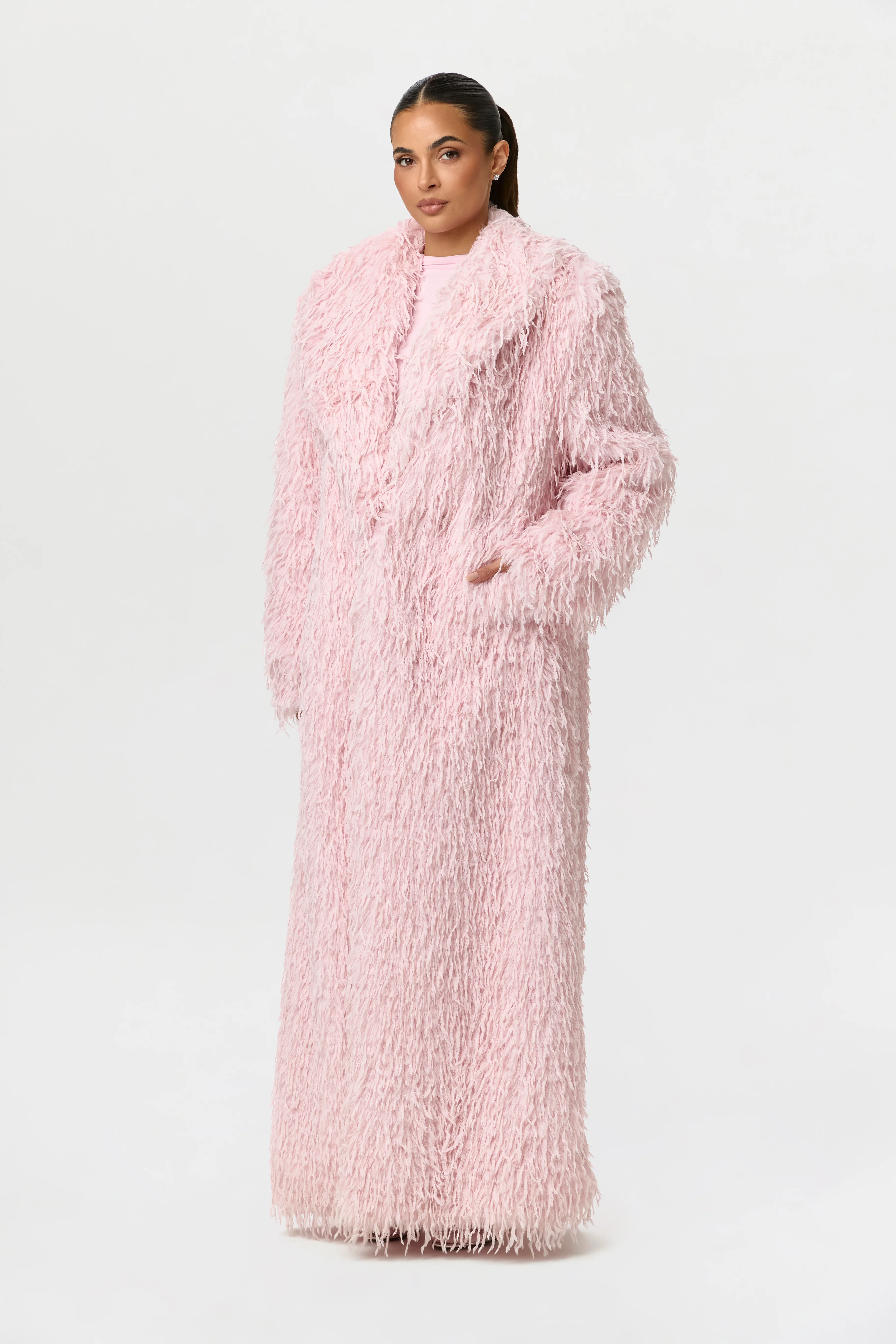 Faux Feather Long Coat - Image 4