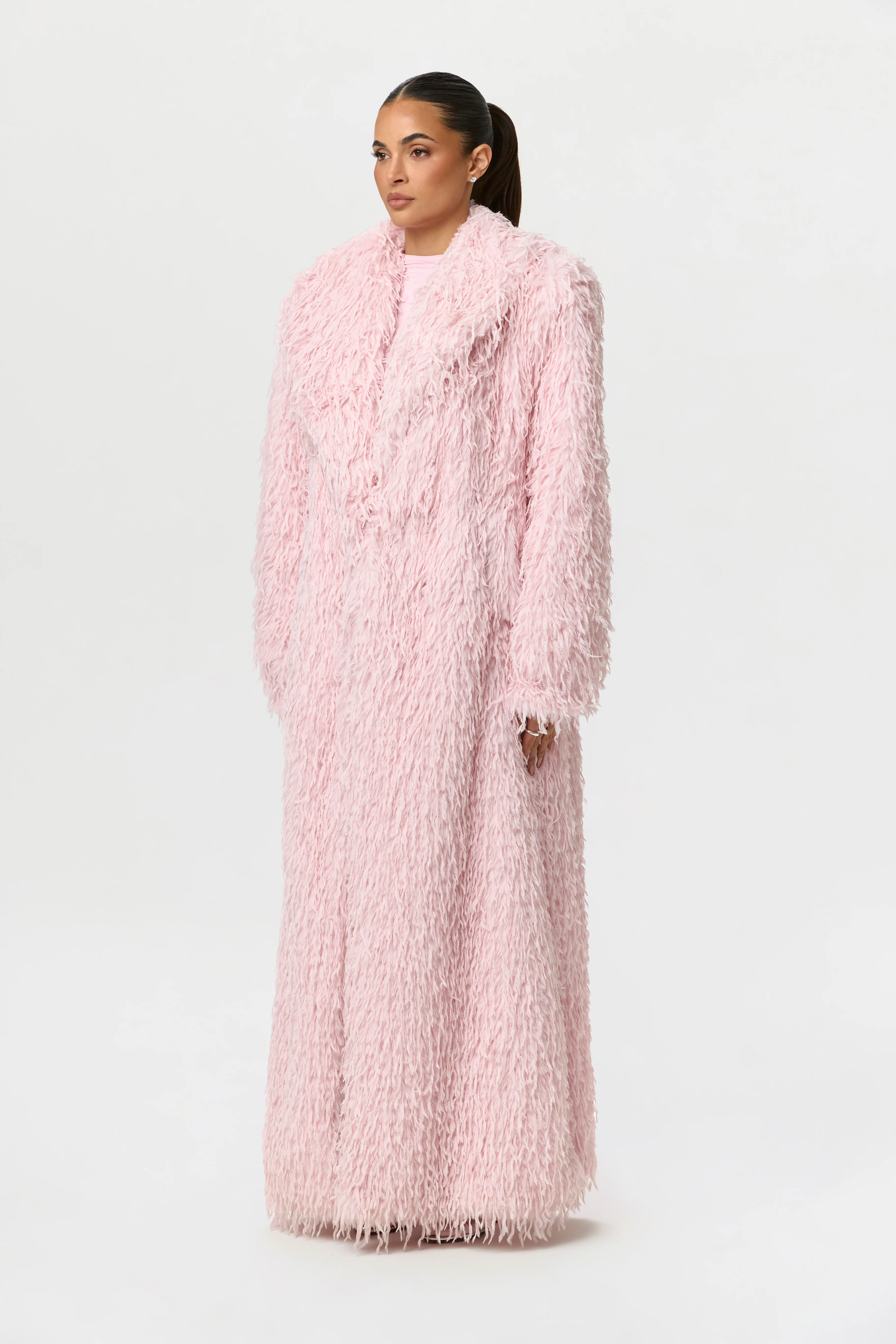 Faux Feather Long Coat - Image 5