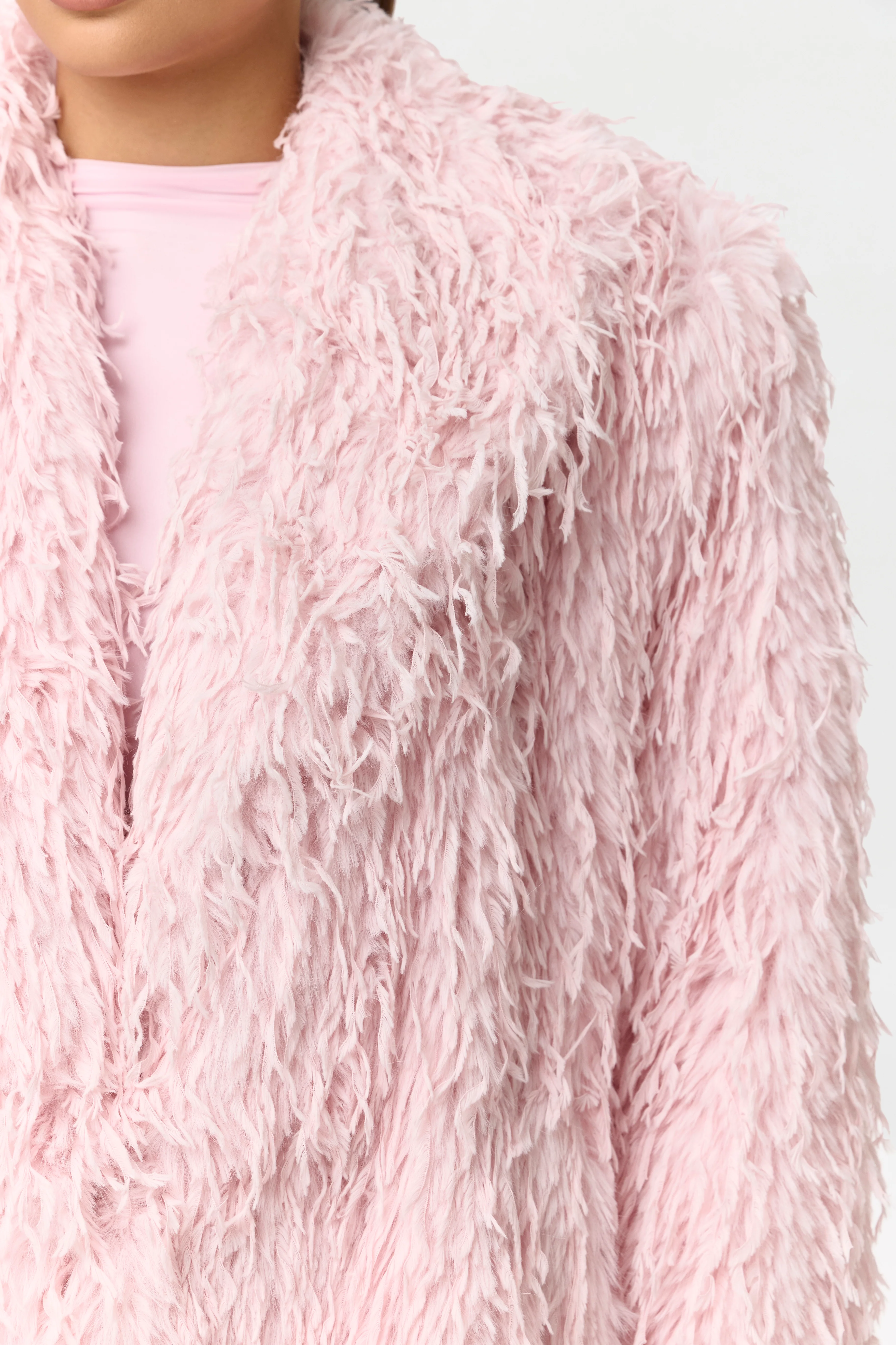 Faux Feather Long Coat - Image 7