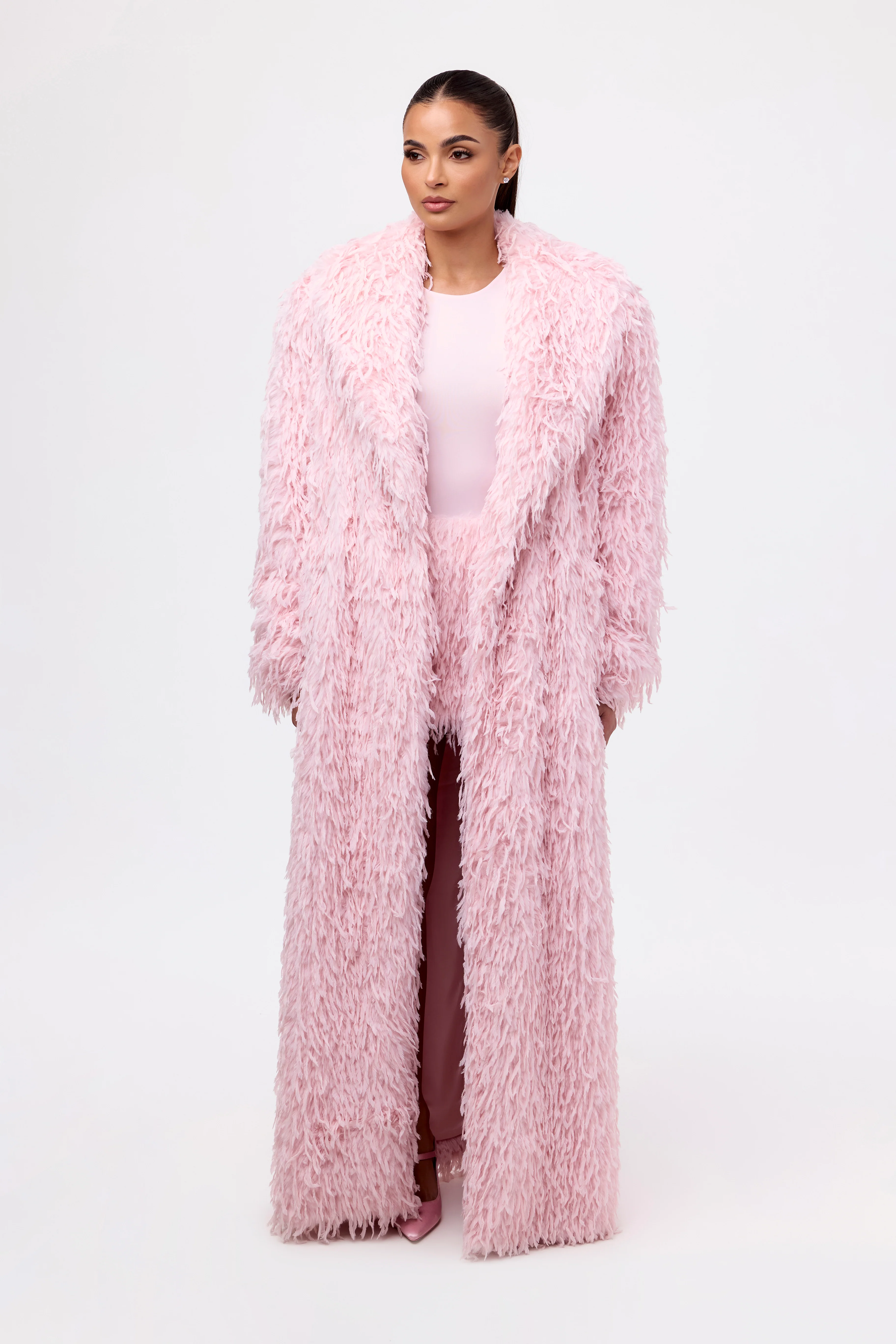 Faux Feather Long Coat - Image 9