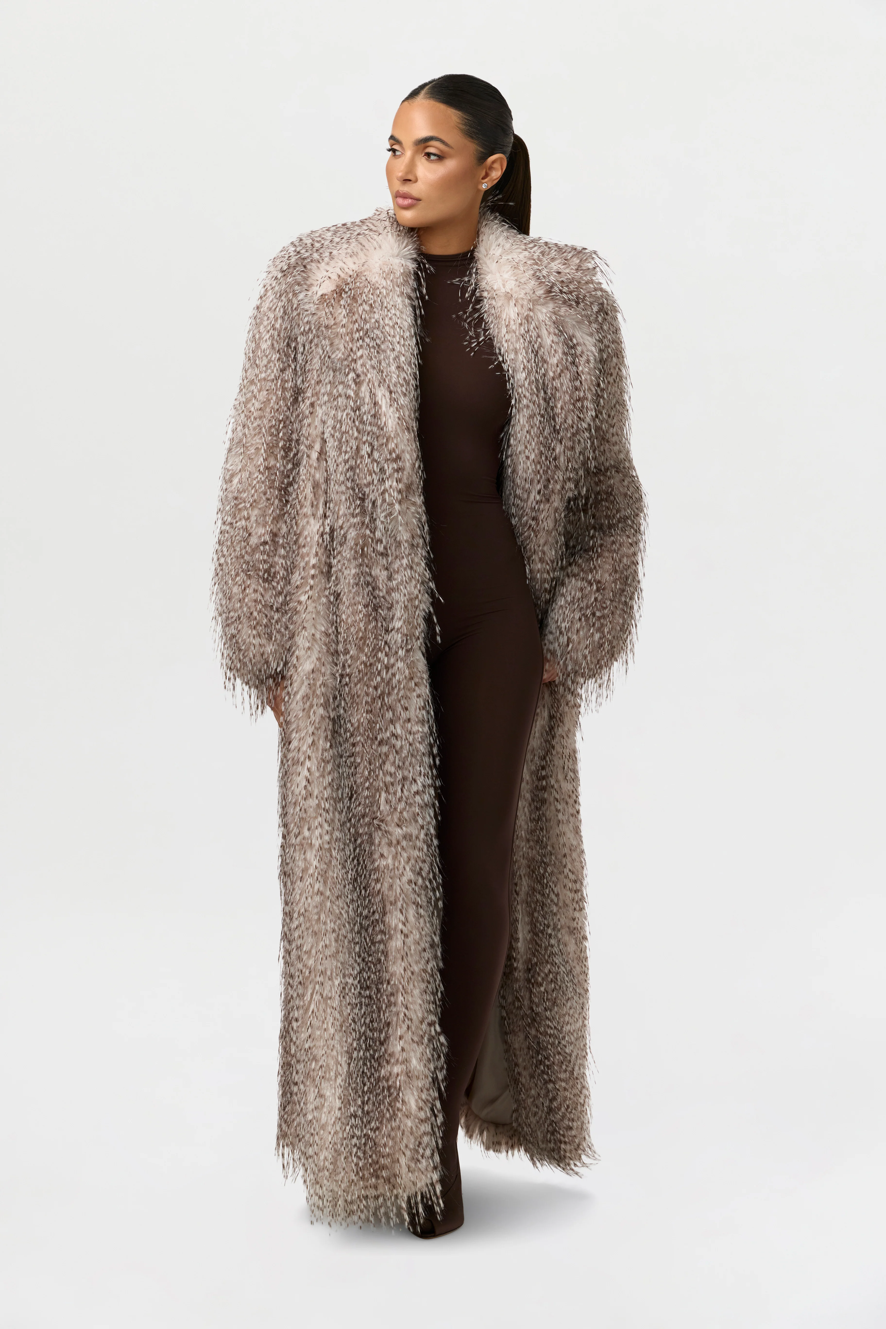 Faux Feather Plush Long Coat - Image 3