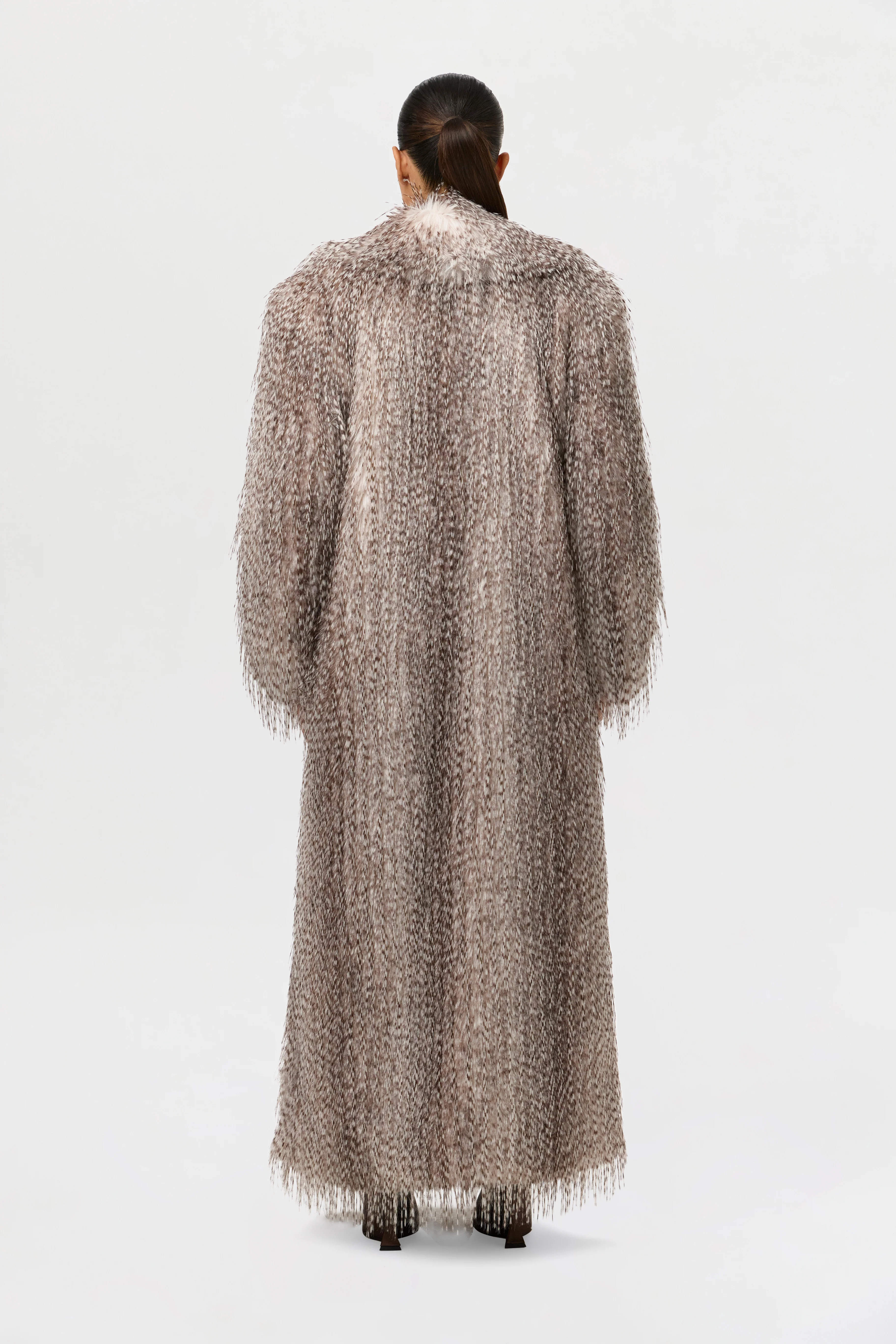 Faux Feather Plush Long Coat - Image 5