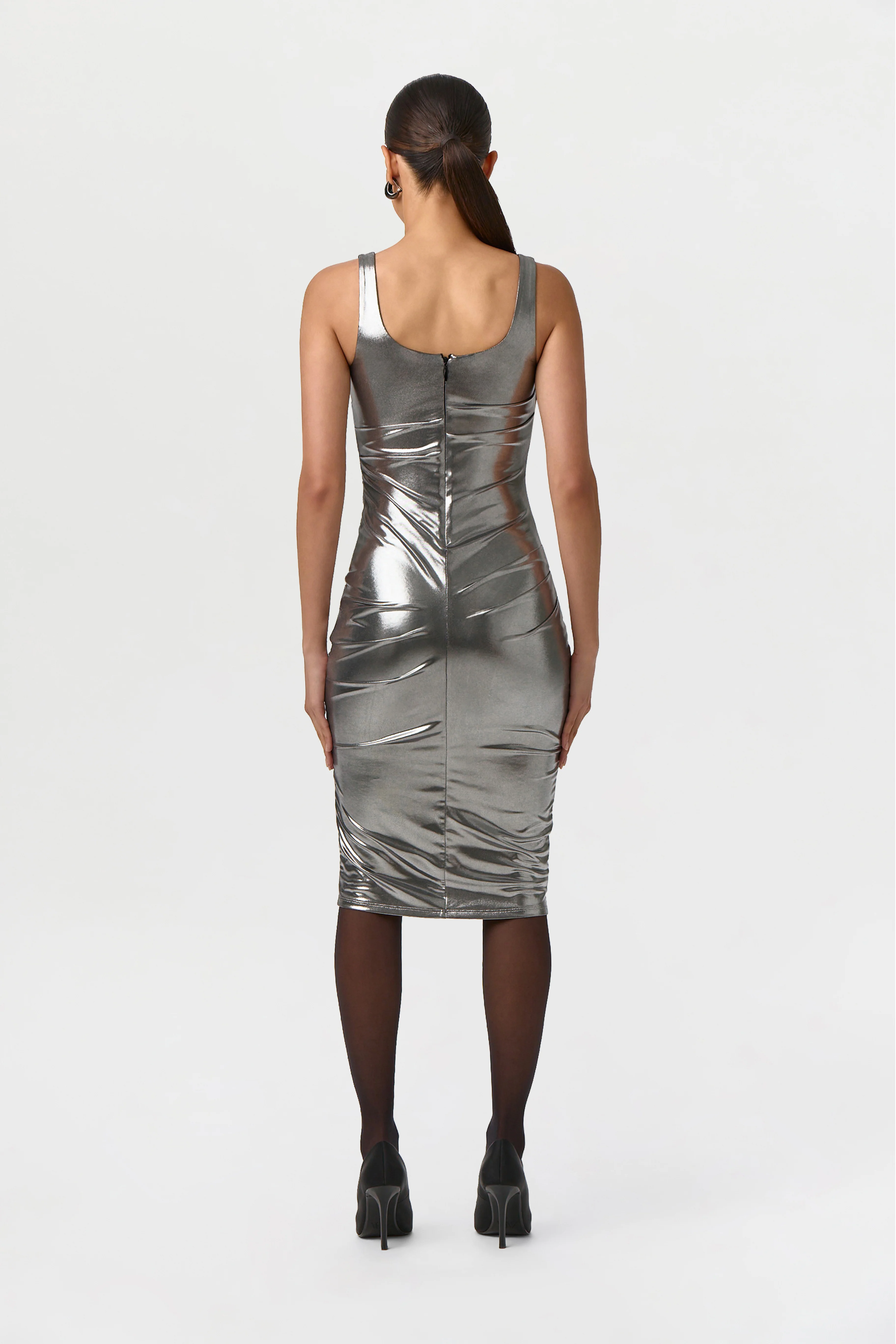 Foil Jersey Scoop Midi Dress - Image 5