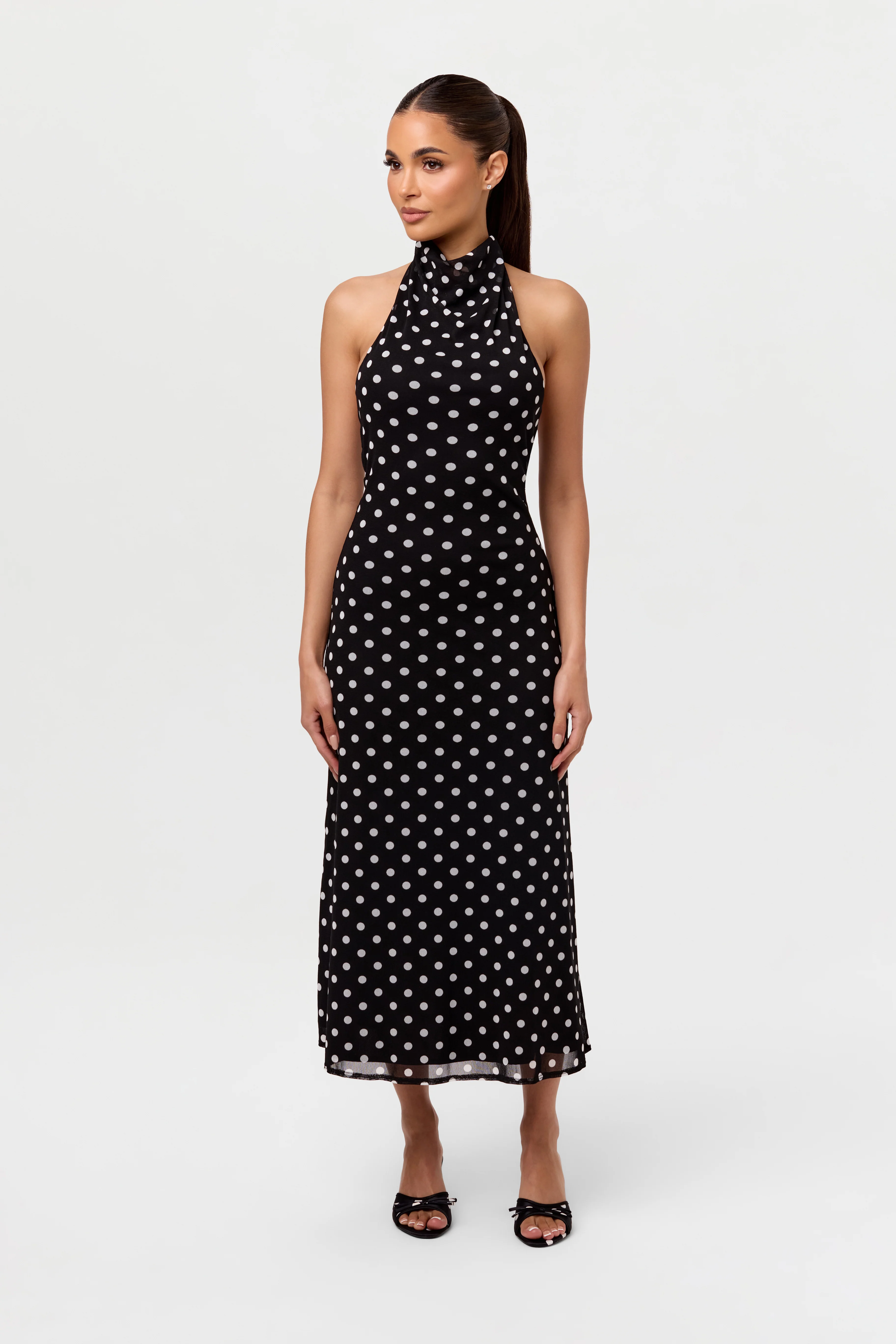 Polka Dot Halter Midi Dress - Image 3