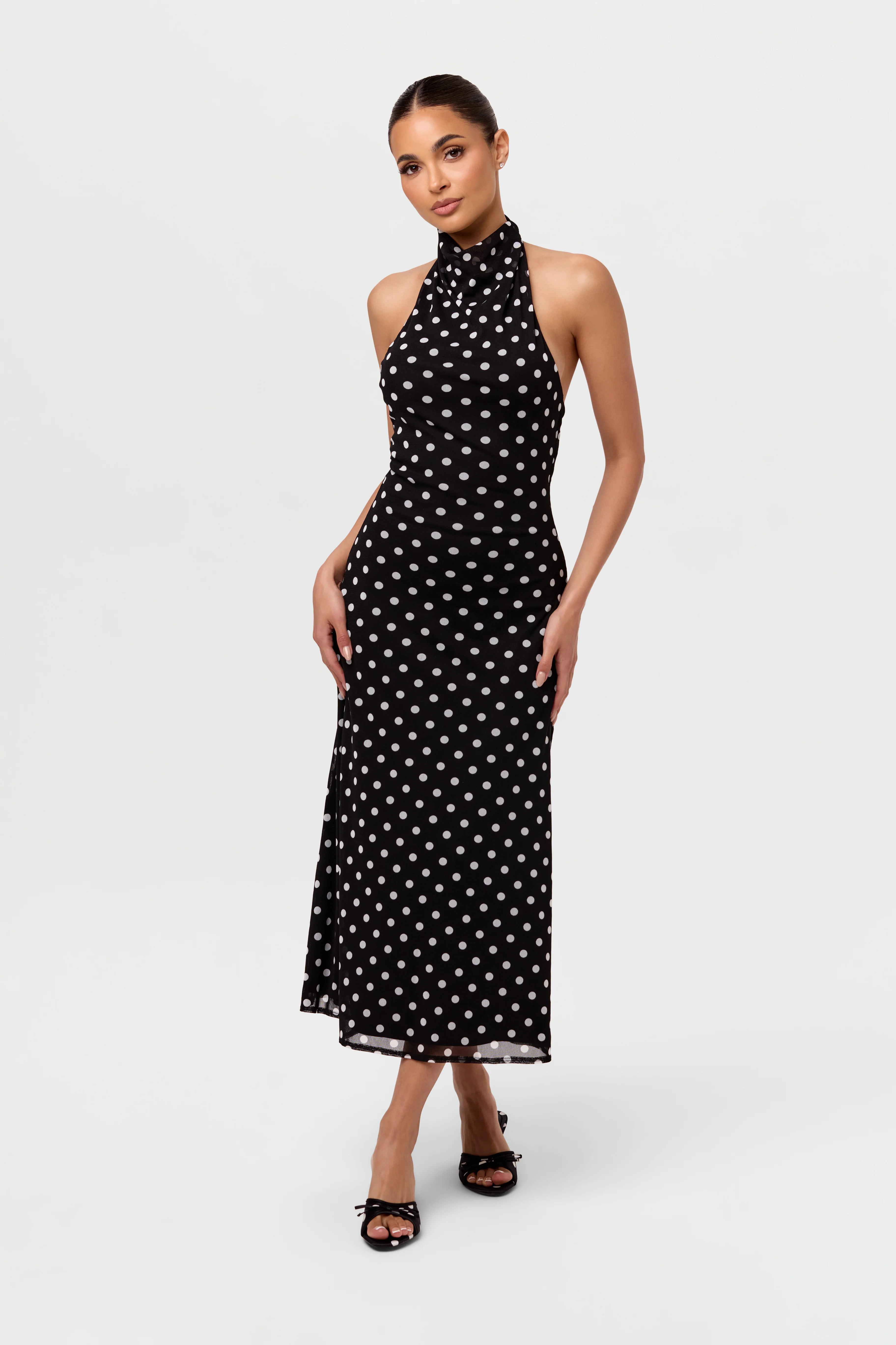 Polka Dot Halter Midi Dress - Image 4