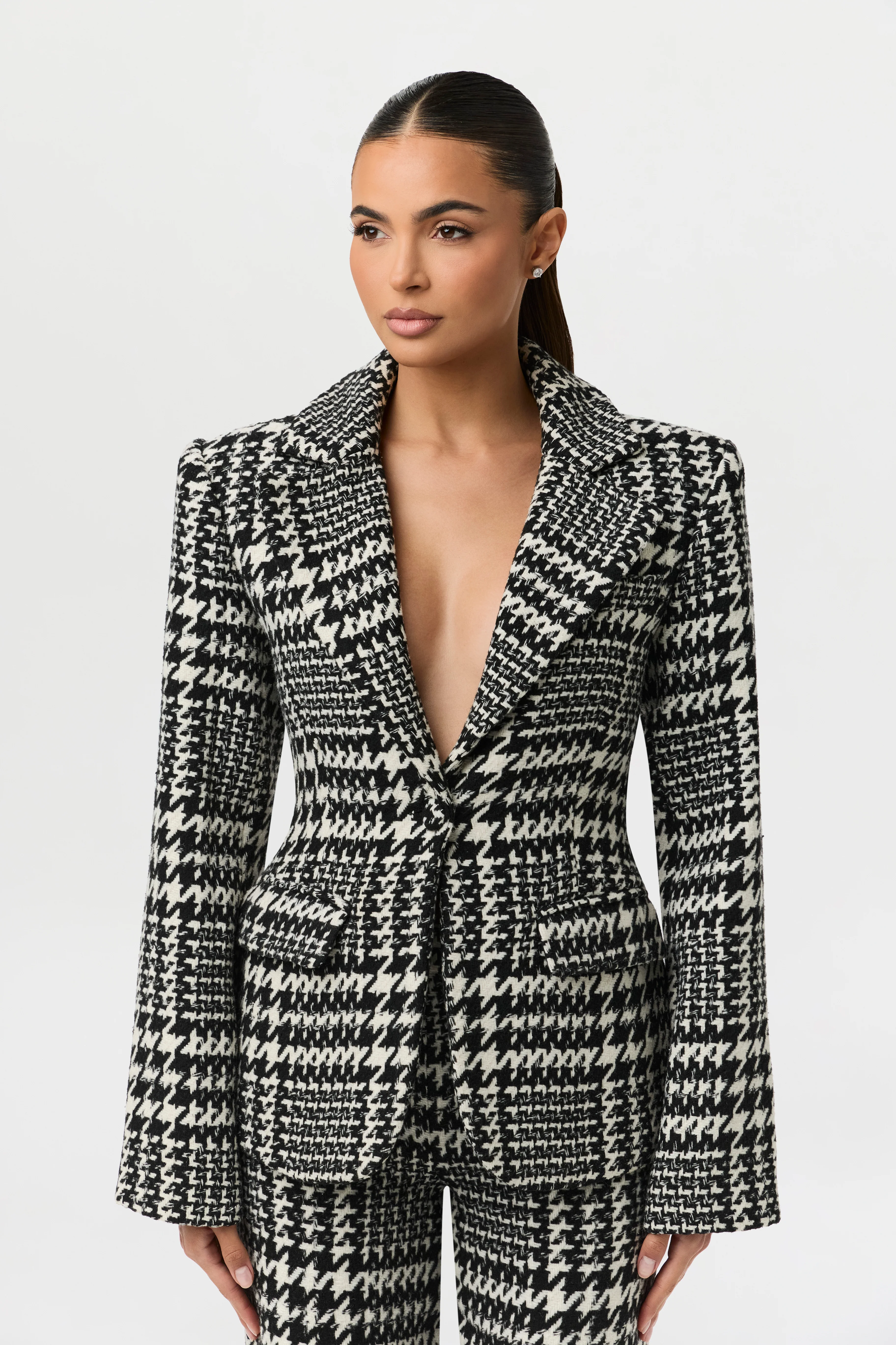 Houndstooth Plaid Suit Blazer - Image 4