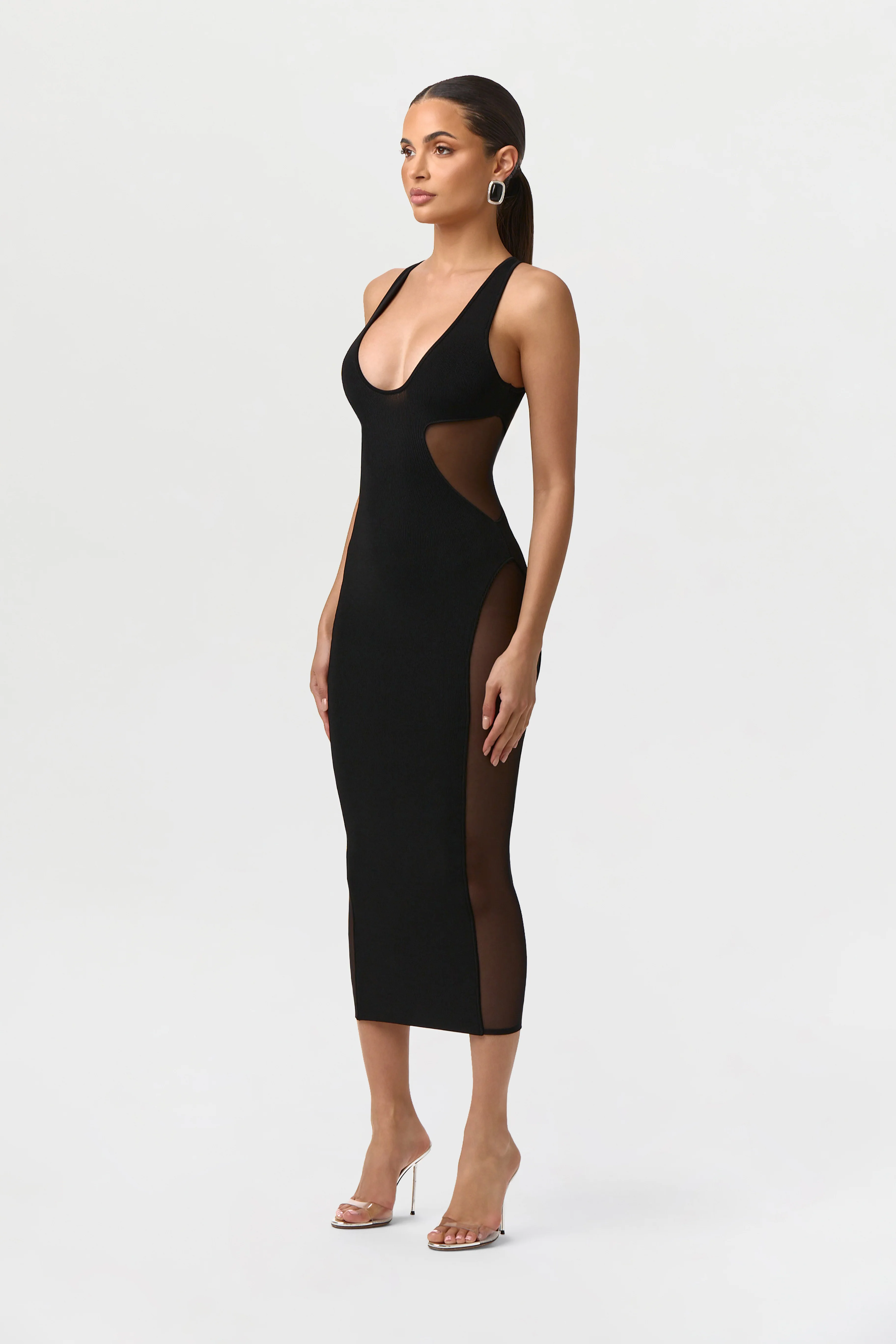 Knit Mesh Scoop Midi Dress - Image 3