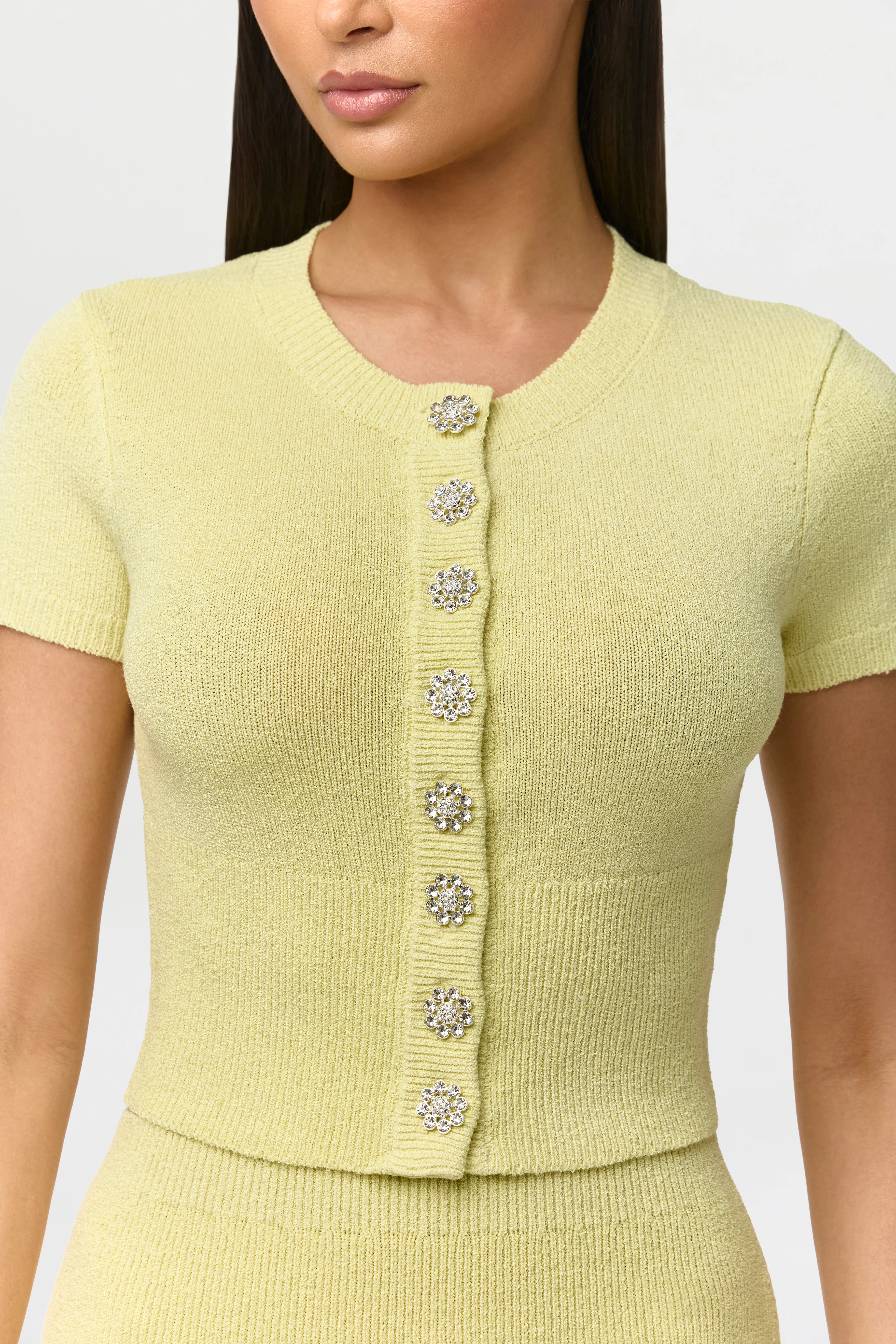 Knit Button Up Short Sleeve Crop Top - Image 3