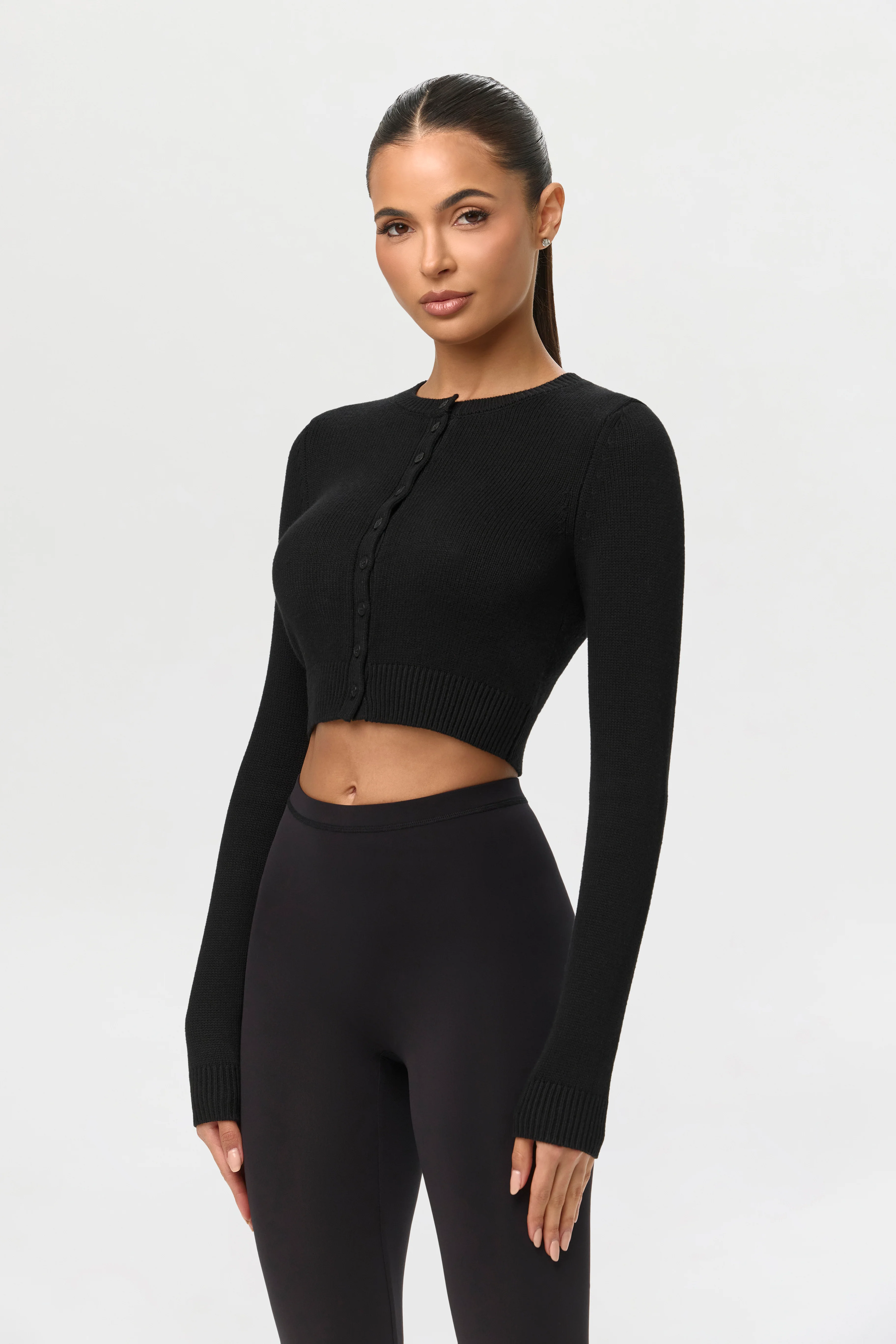 Knit Cropped Cardigan Top - Image 2