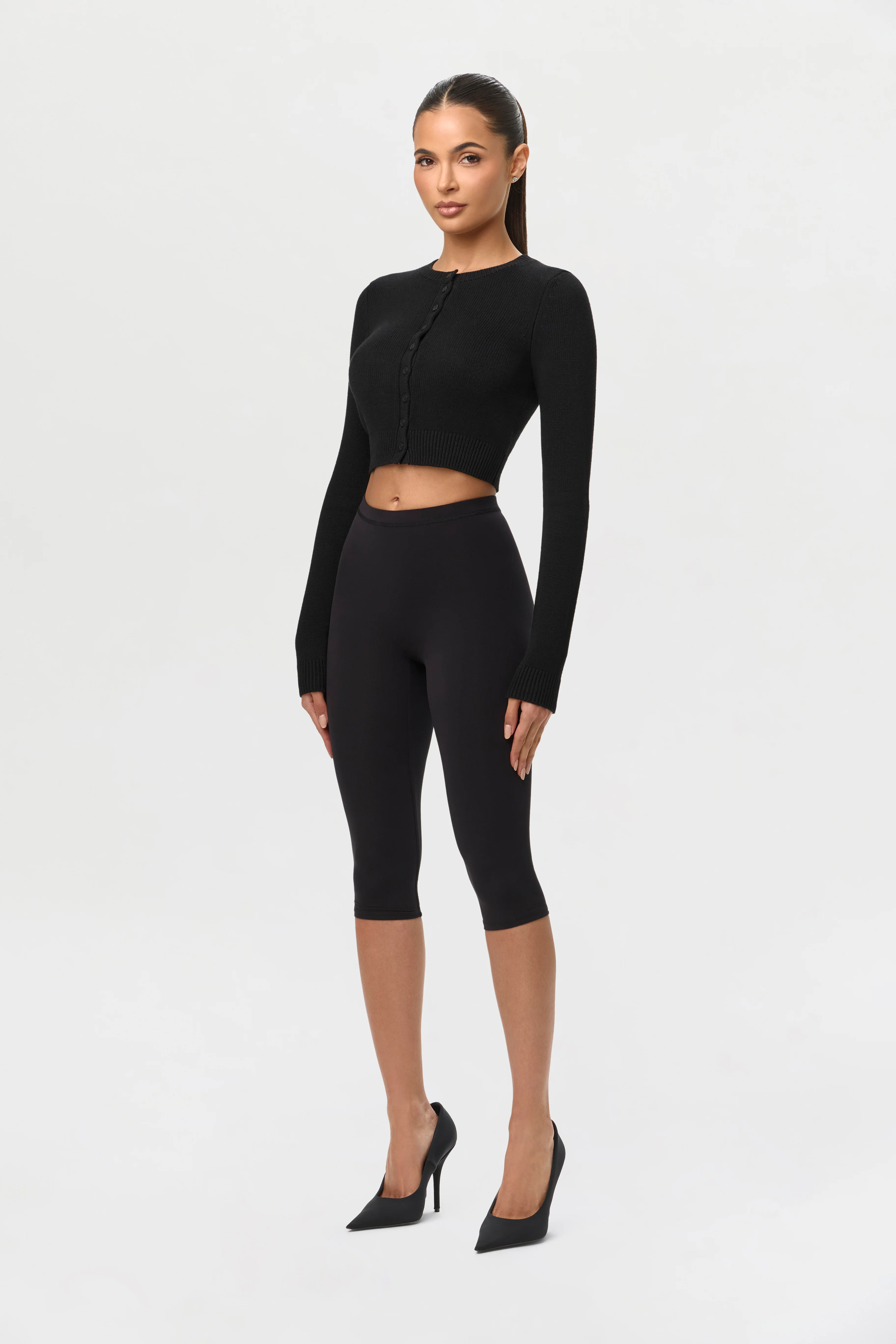 Knit Cropped Cardigan Top - Image 3
