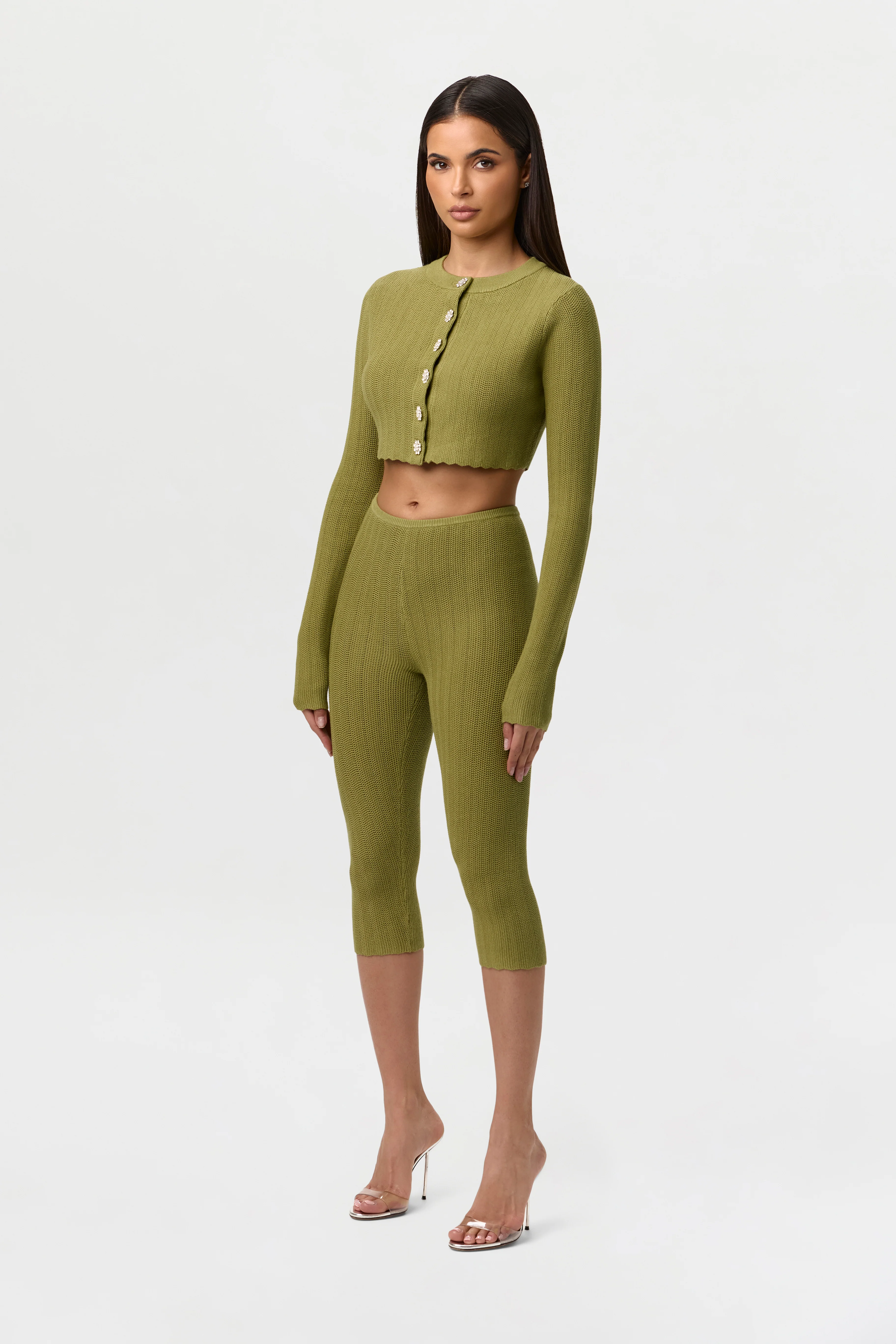 Knit Button Up Crop Cardigan - Image 3