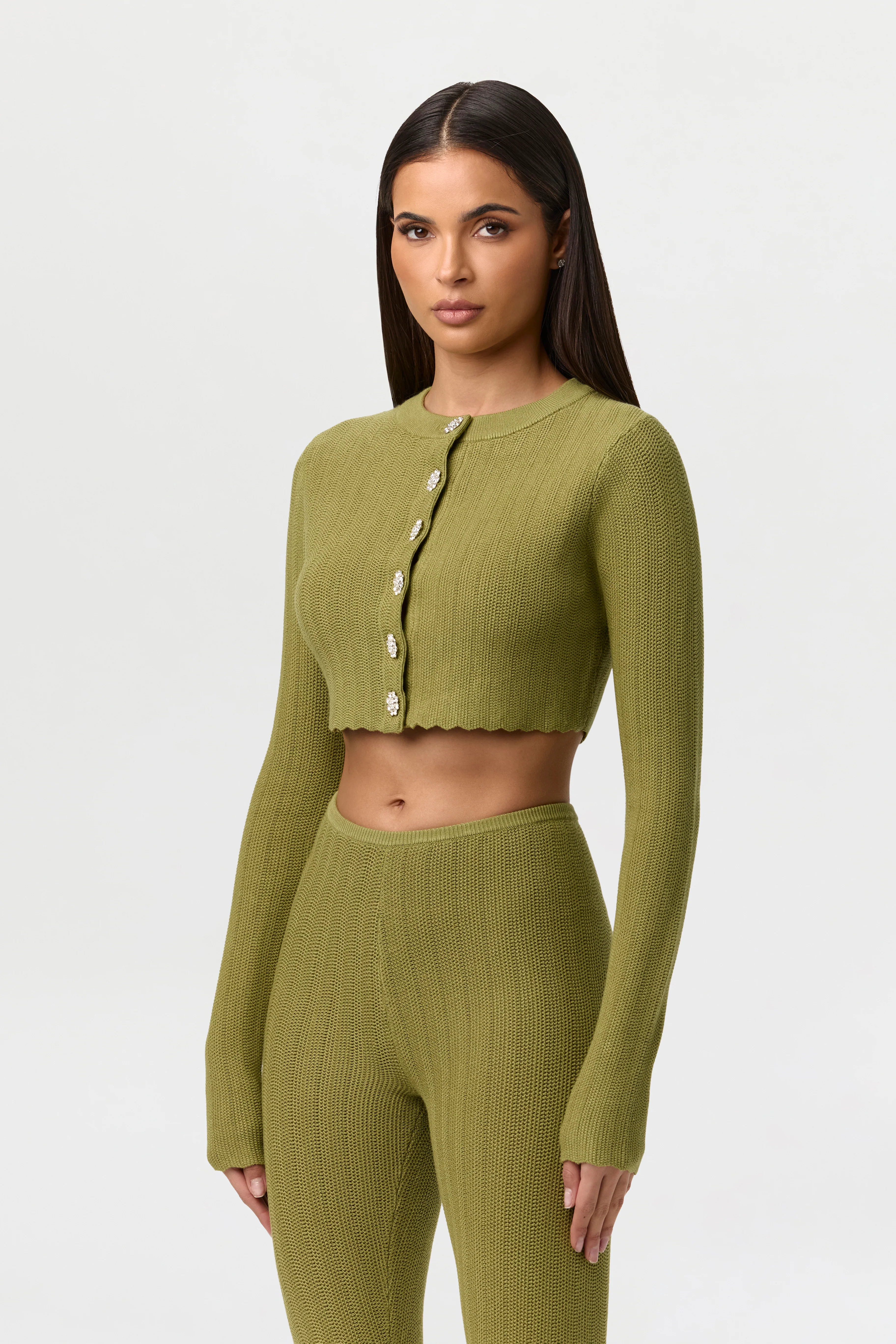 Knit Button Up Crop Cardigan - Image 4