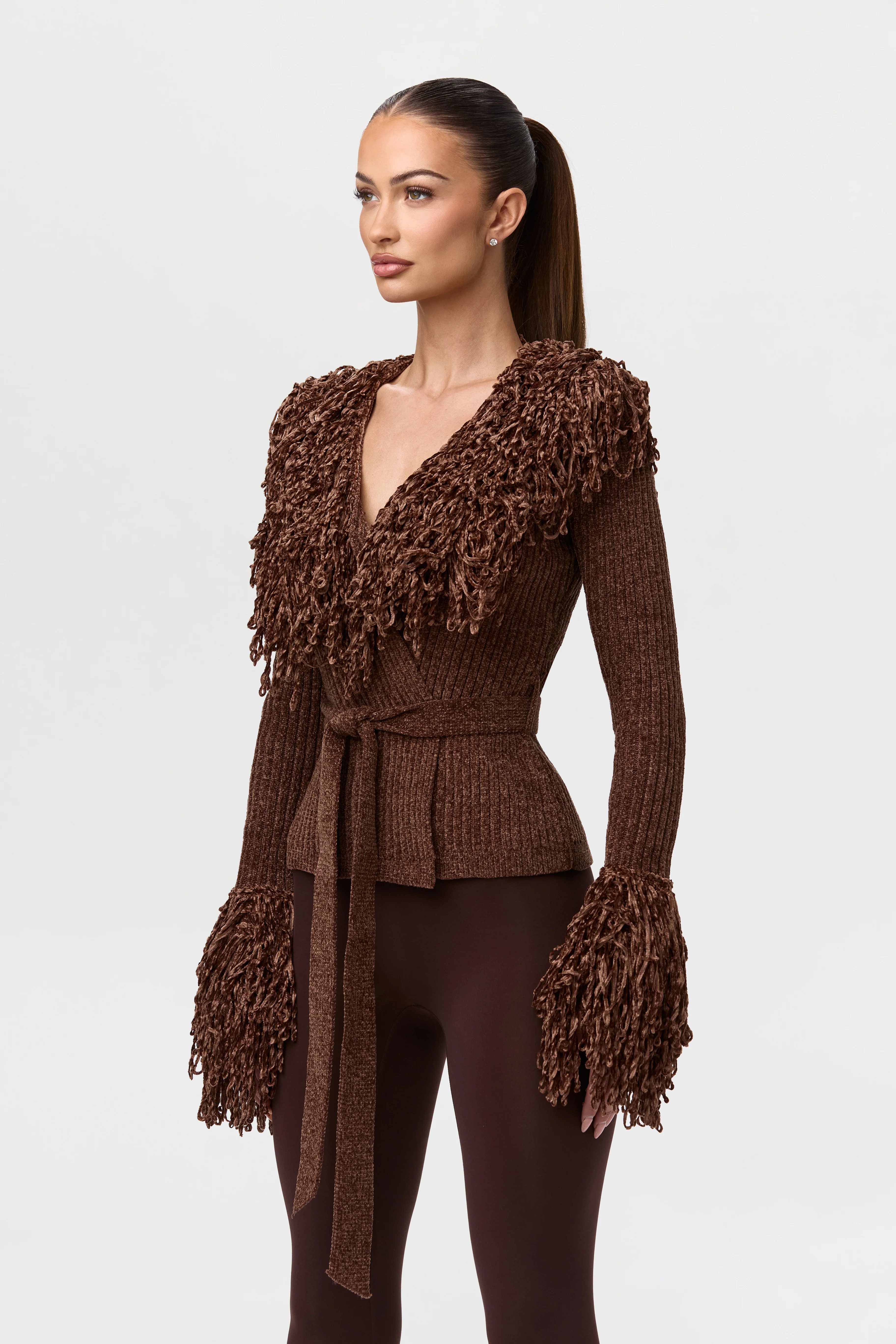 Knit Fringe V-Neck Cardigan - Image 10