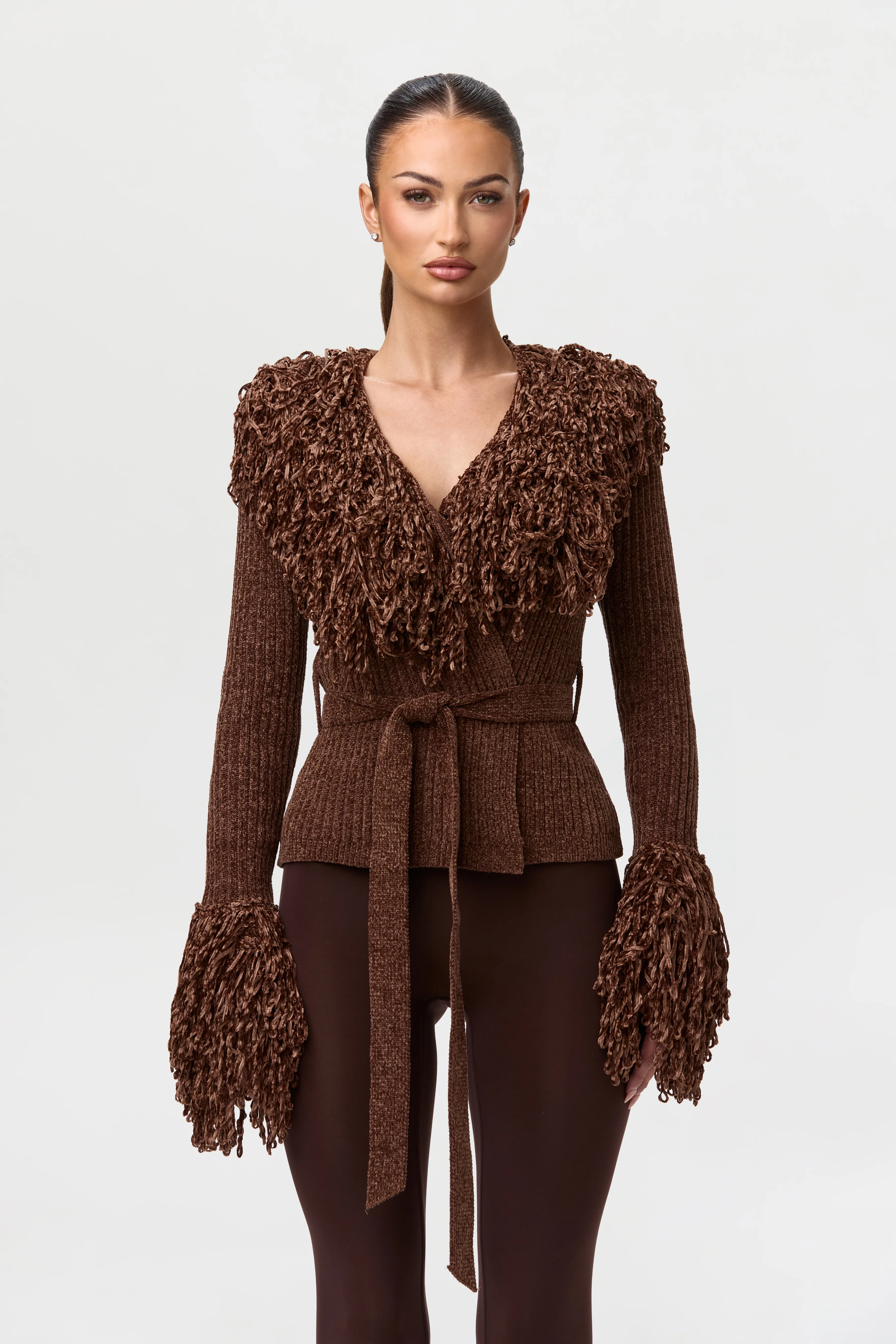 Knit Fringe V-Neck Cardigan - Image 11
