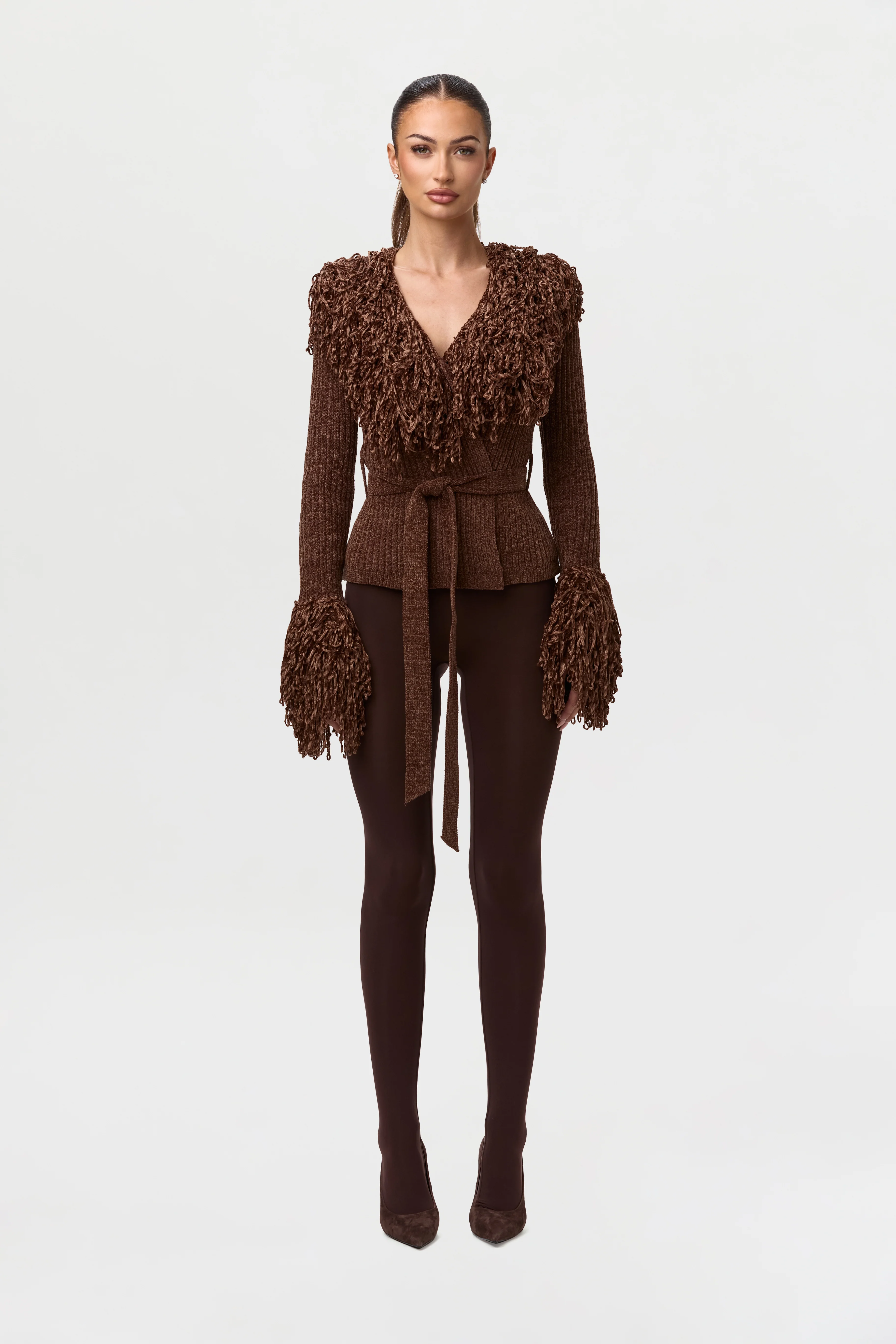 Knit Fringe V-Neck Cardigan - Image 12