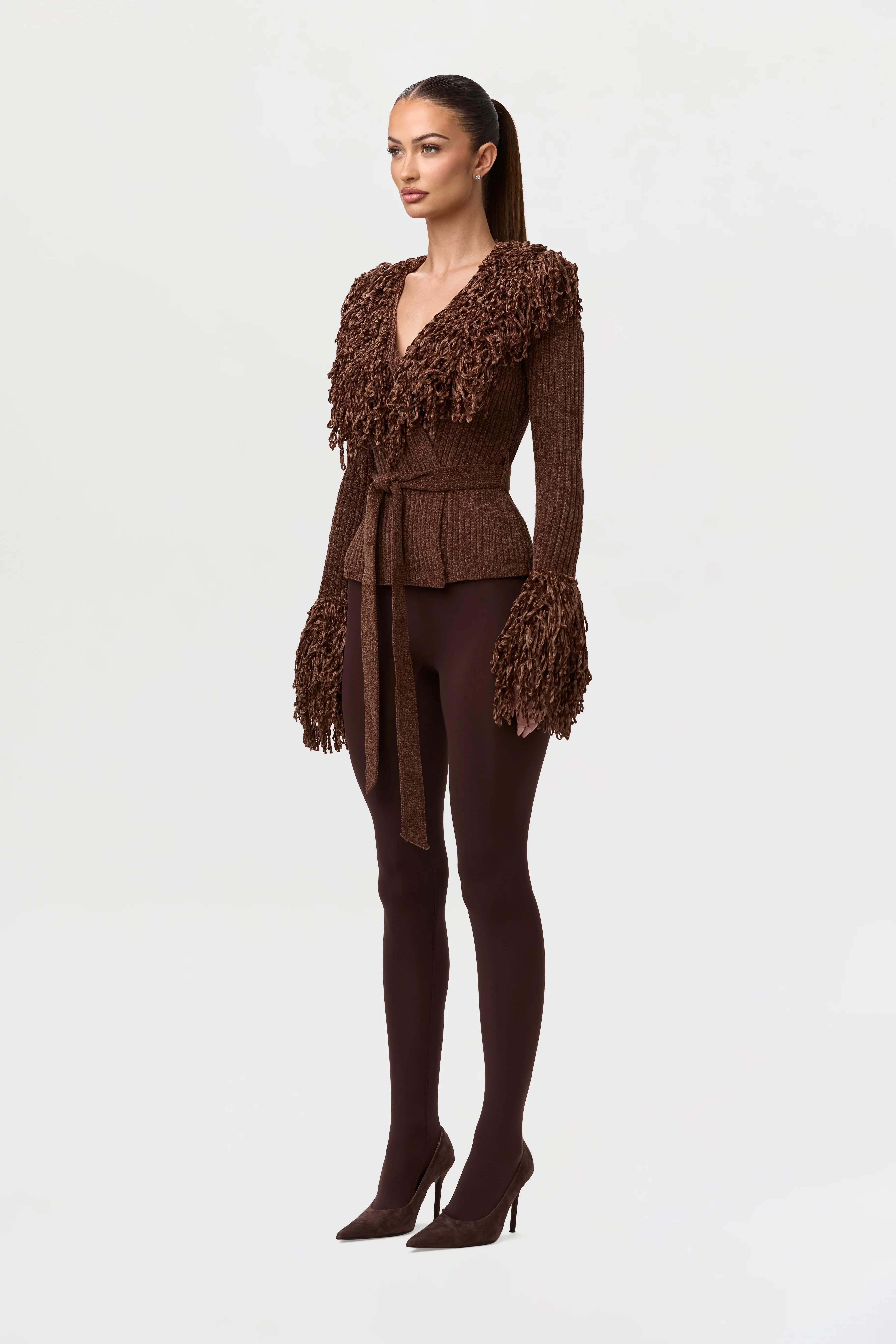 Knit Fringe V-Neck Cardigan - Image 13