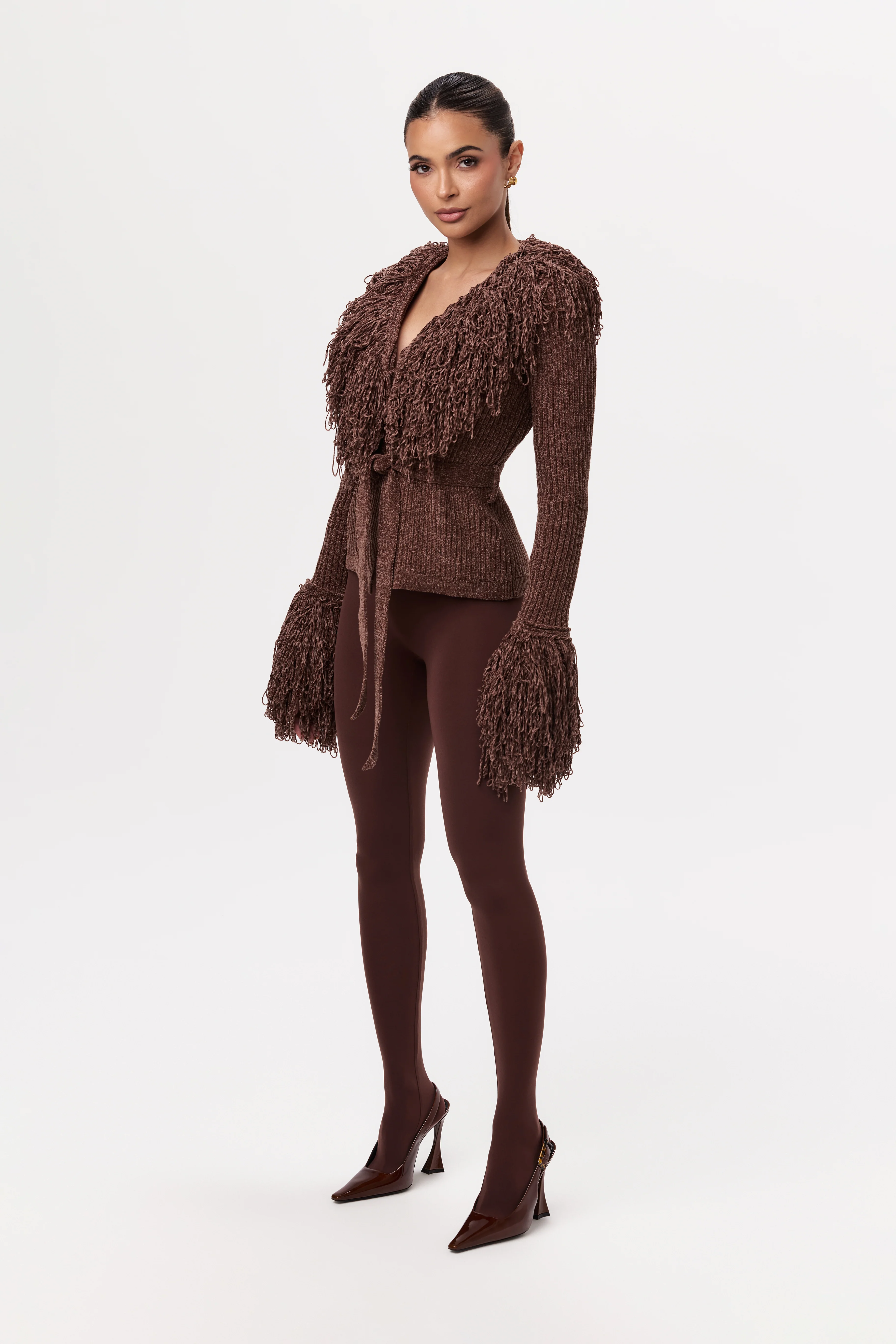 Knit Fringe V-Neck Cardigan - Image 15